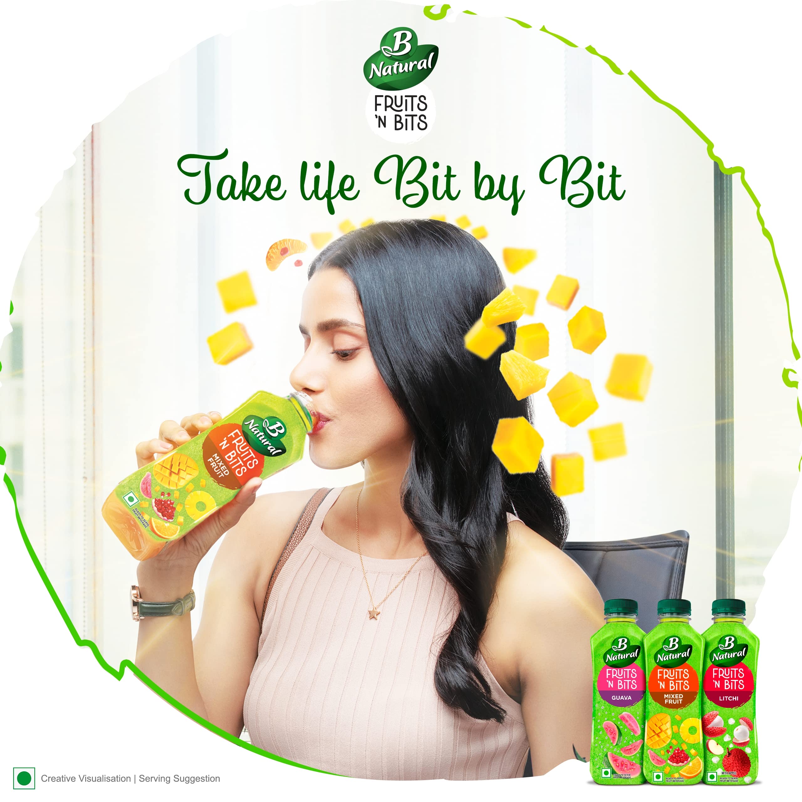 B Natural Fruits N Bits Mixed Fruit, Infused with Real Fruit Bits, 300ml, 100% Indian Fruit, 0% Concentrate, Goodness of Fiber, No Added Preservatives – view 6