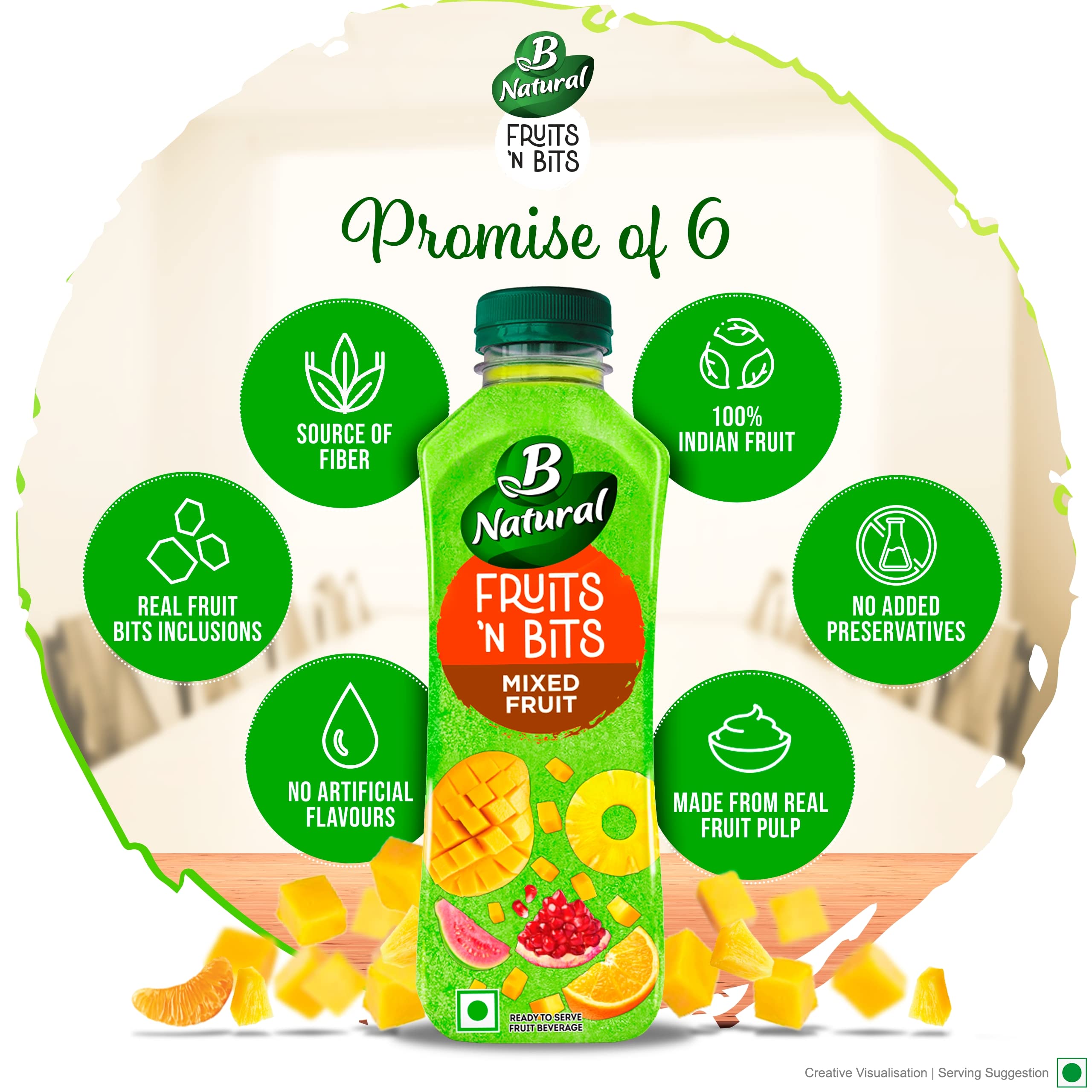 B Natural Fruits N Bits Mixed Fruit, Infused with Real Fruit Bits, 300ml, 100% Indian Fruit, 0% Concentrate, Goodness of Fiber, No Added Preservatives – view 7