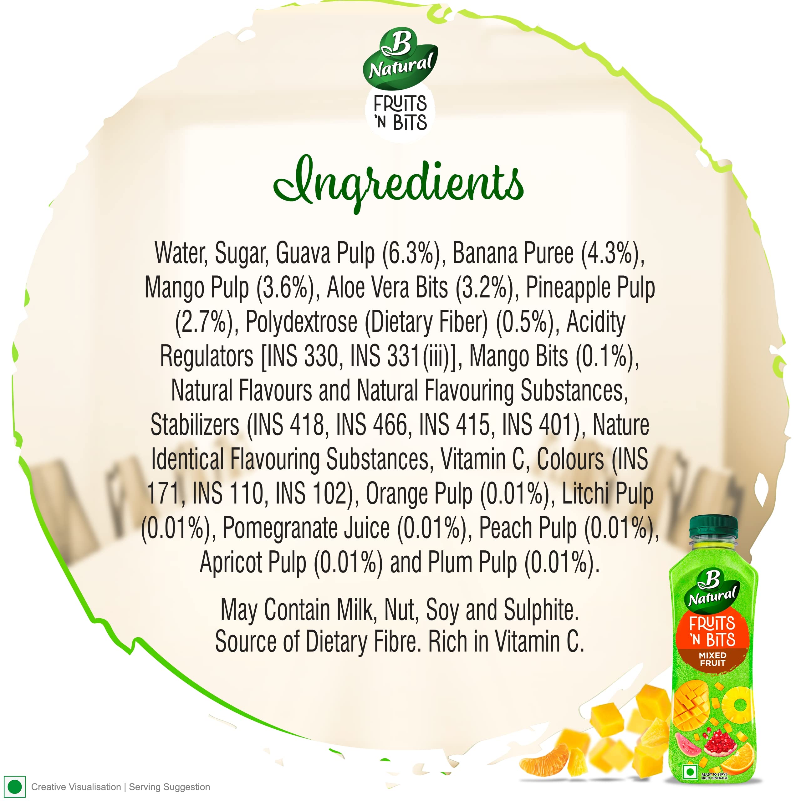 B Natural Fruits N Bits Mixed Fruit, Infused with Real Fruit Bits, 300ml, 100% Indian Fruit, 0% Concentrate, Goodness of Fiber, No Added Preservatives – view 9