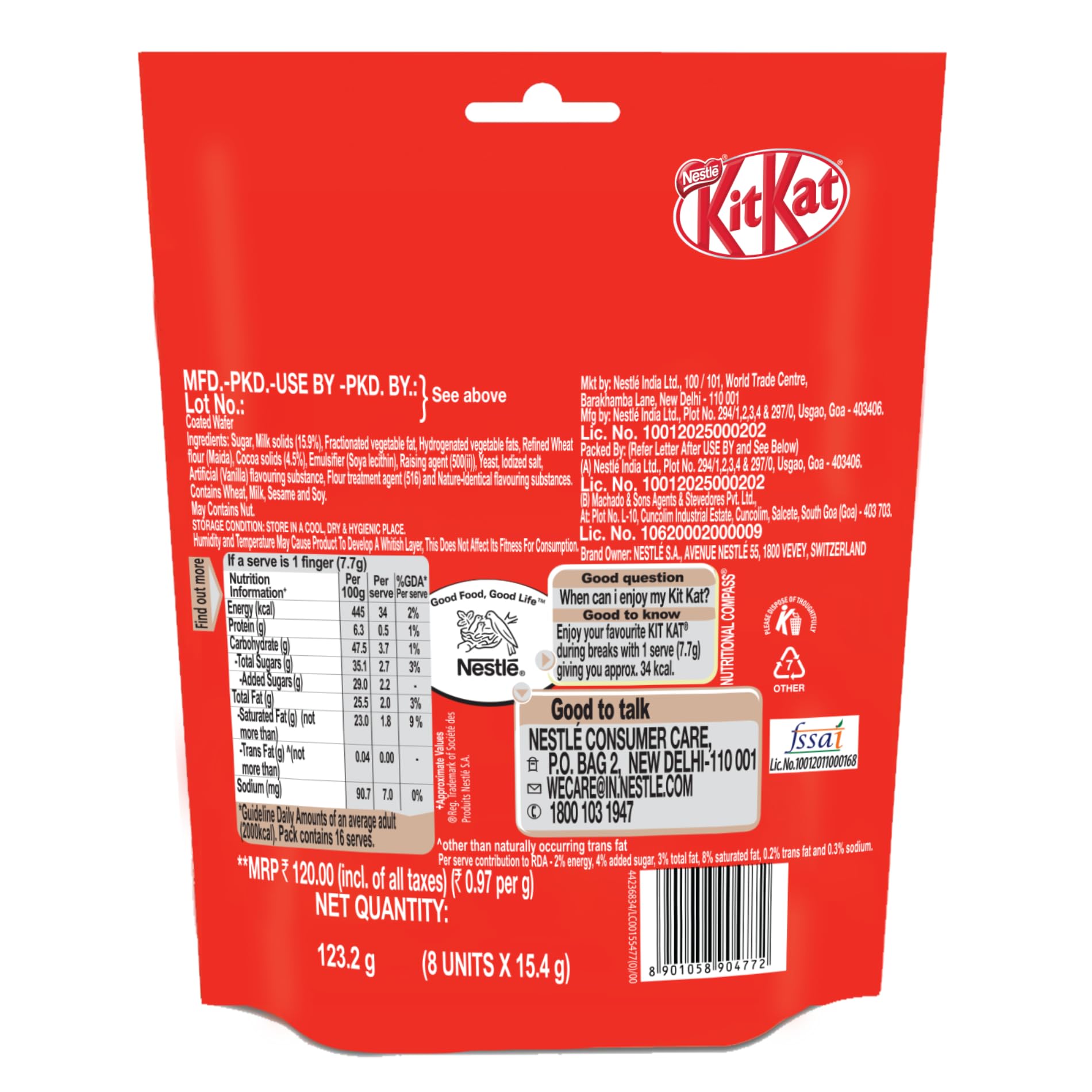 Nestle Kitkat 2 Finger Wafer Bar Sharebag, 8 Units - 15.4 g each – view 2