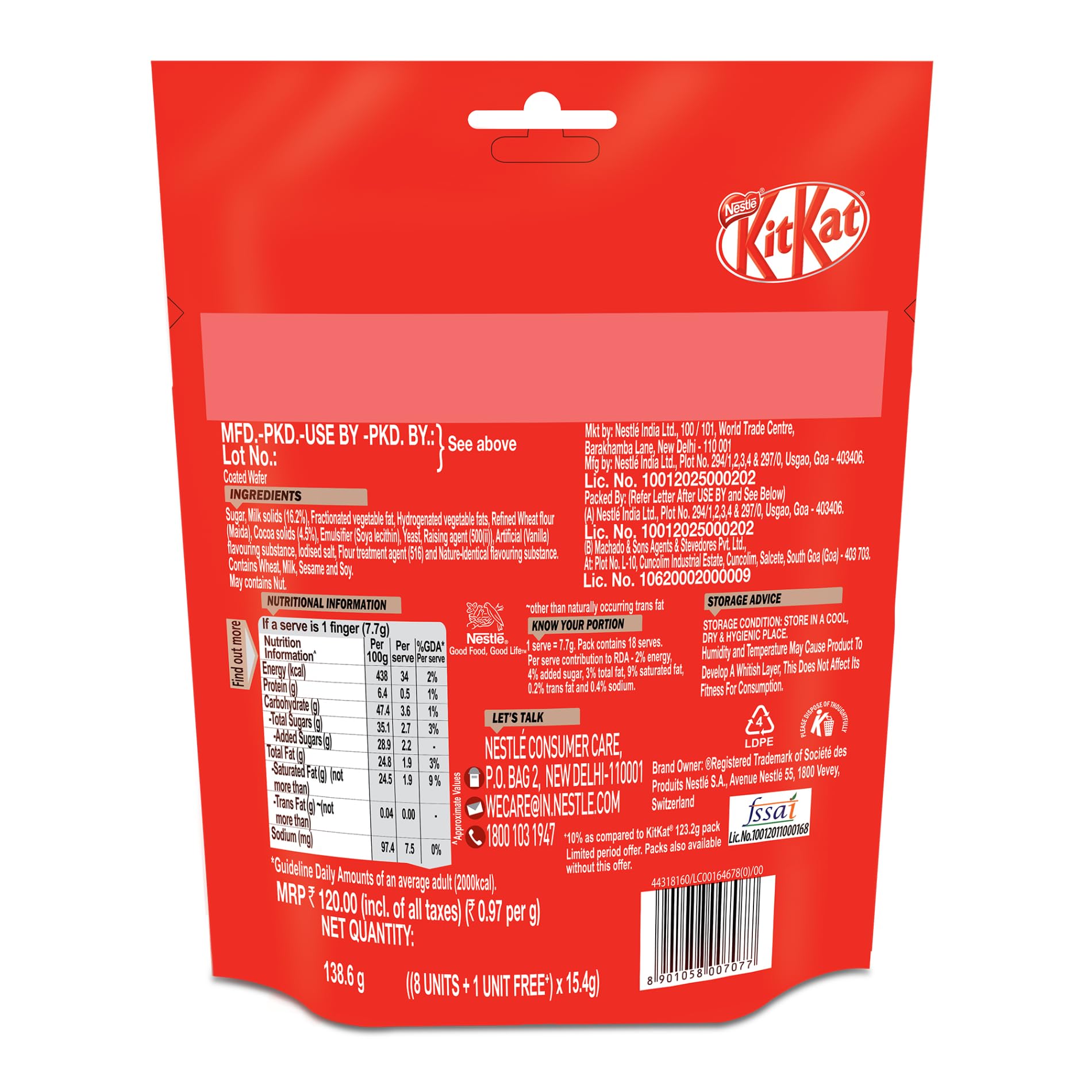 Nestle Kitkat 2 Finger Wafer Bar Sharebag, 8 Units - 15.4 g each – view 4