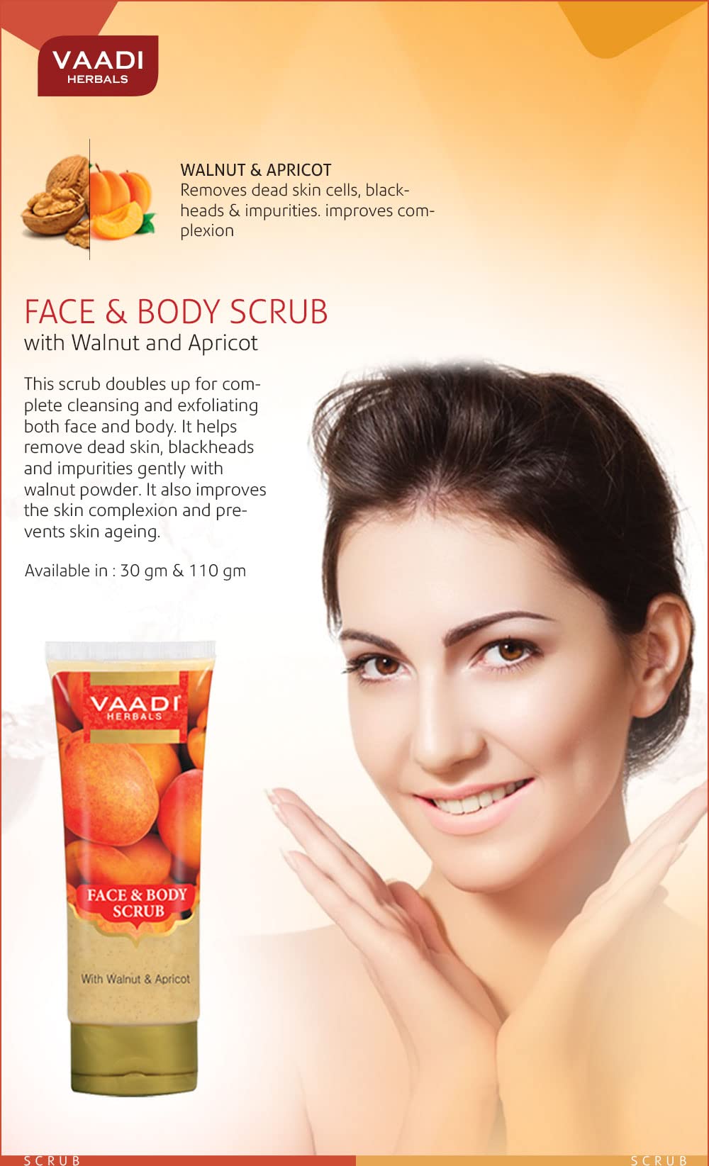 Vaadi Herbals Face and Body Scrub with Walnut and Apricot, 110g – view 5