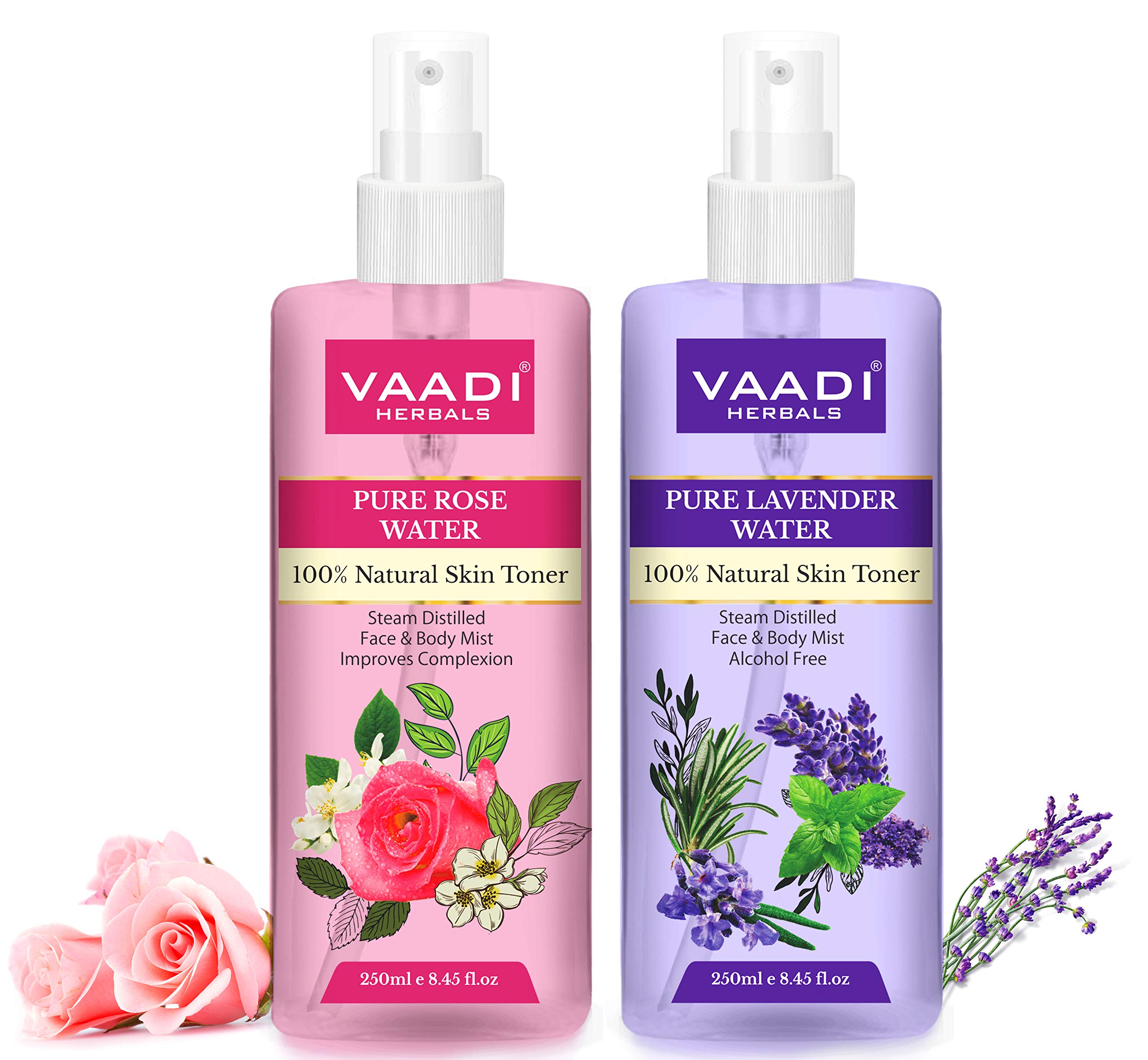 Pack of two Vaadi Herbals rose and lavender toners