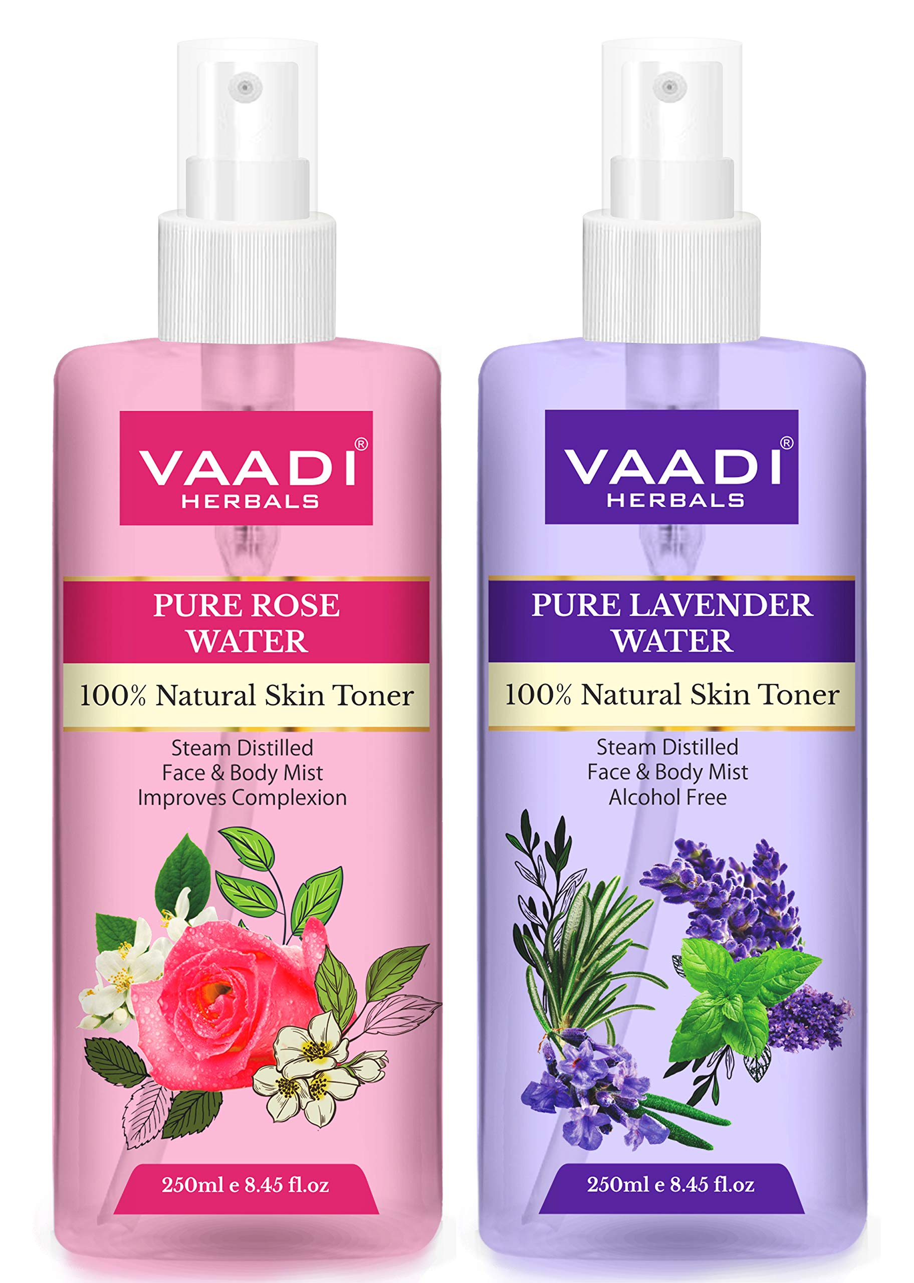 Vaadi Herbals Pvt. Ltd Pack Of 2 - Rose Water & Lavender Water - 100% Natural & Pure, 250 ml (Pack of 2) – view 2