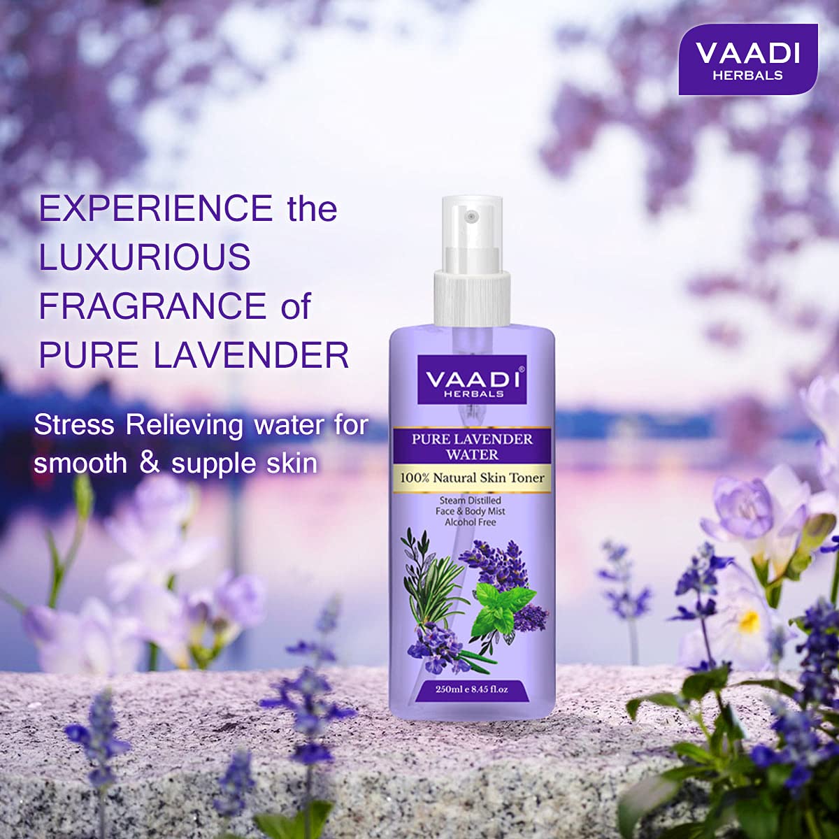 Vaadi Herbals Pvt. Ltd Pack Of 2 - Rose Water & Lavender Water - 100% Natural & Pure, 250 ml (Pack of 2) – view 3