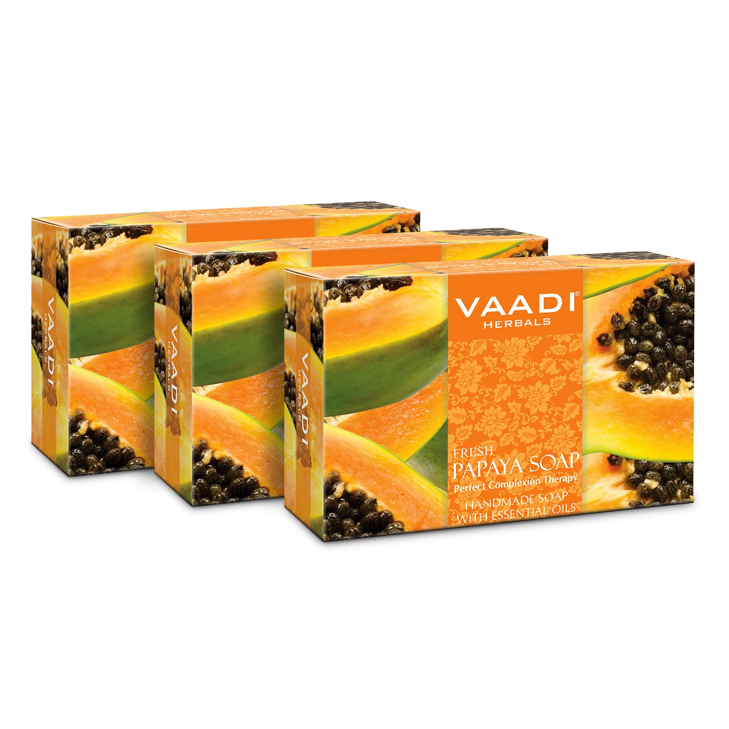 Vaadi Herbals Fresh Papaya Soap three-bar pack with papaya extract