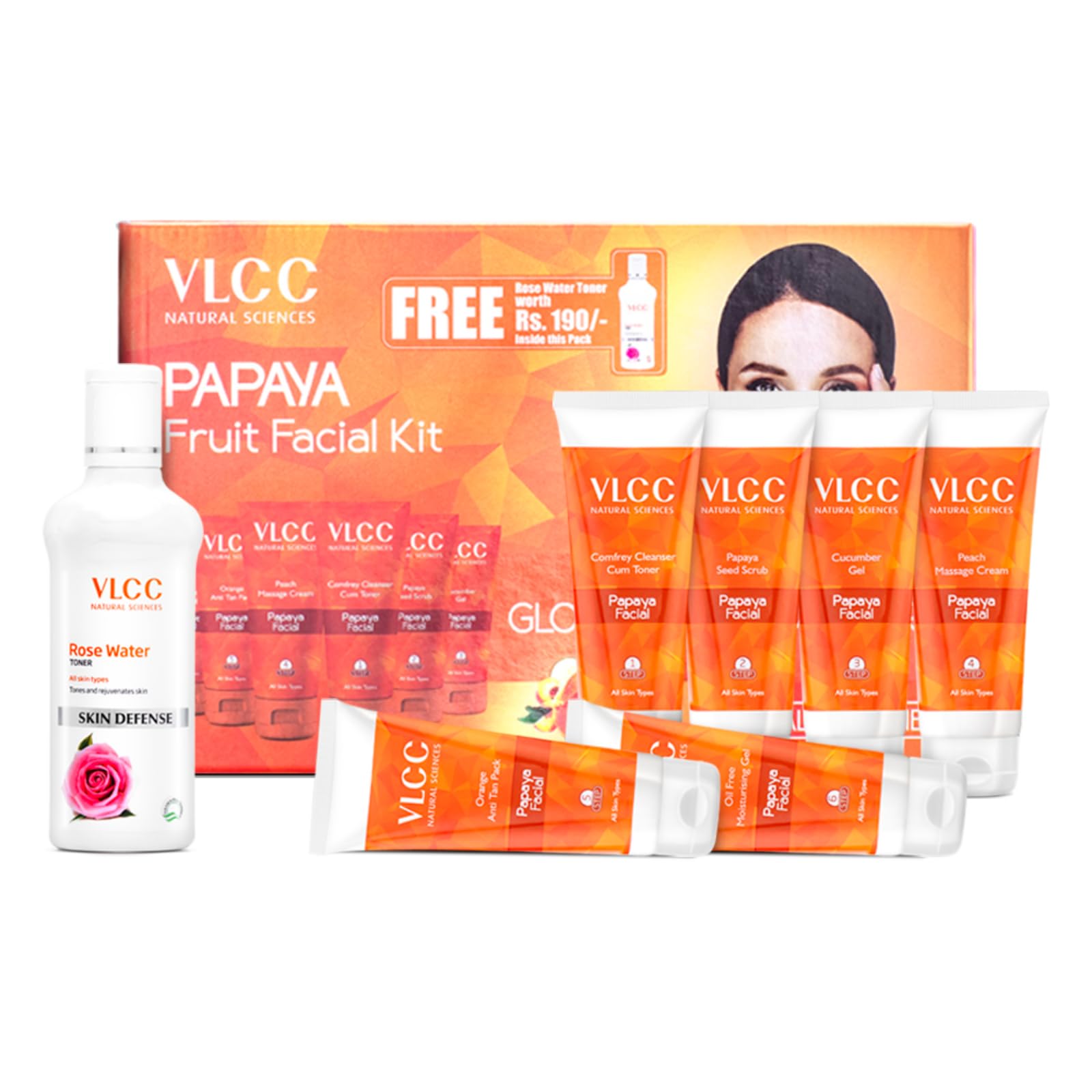 VLCC Papaya Fruit Facial Kit with FREE Rose Water Toner - 300g + 100ml – view 2
