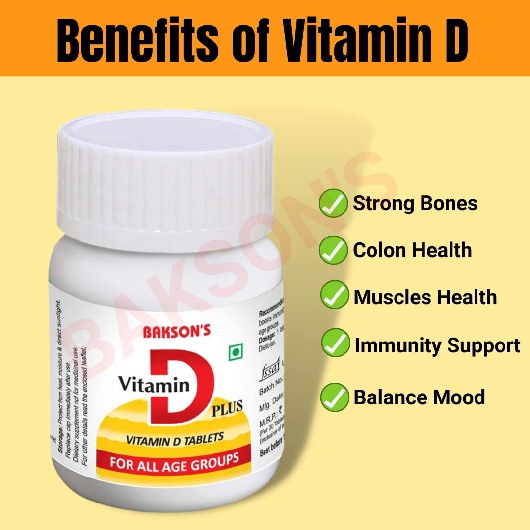 Bakson's Vitamin D Plus, Promotes Calcium Absorption, Bone Health, Muscle Strength & Boosts Immunity – view 3