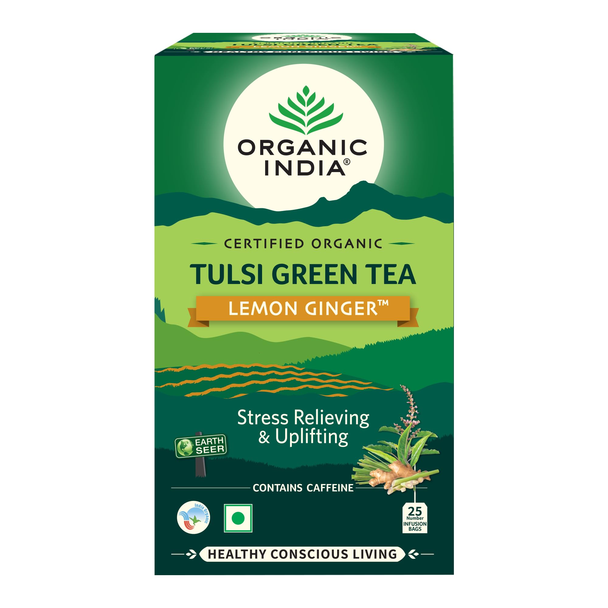 Pack of Organic India tulsi green tea lemon ginger bags