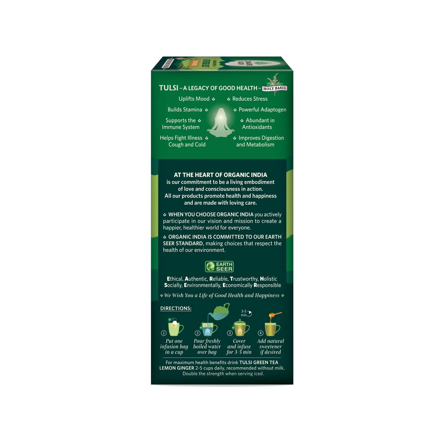 Organic India Tulsi Green Tea, Lemon Ginger - 18 Tea Bags – view 4