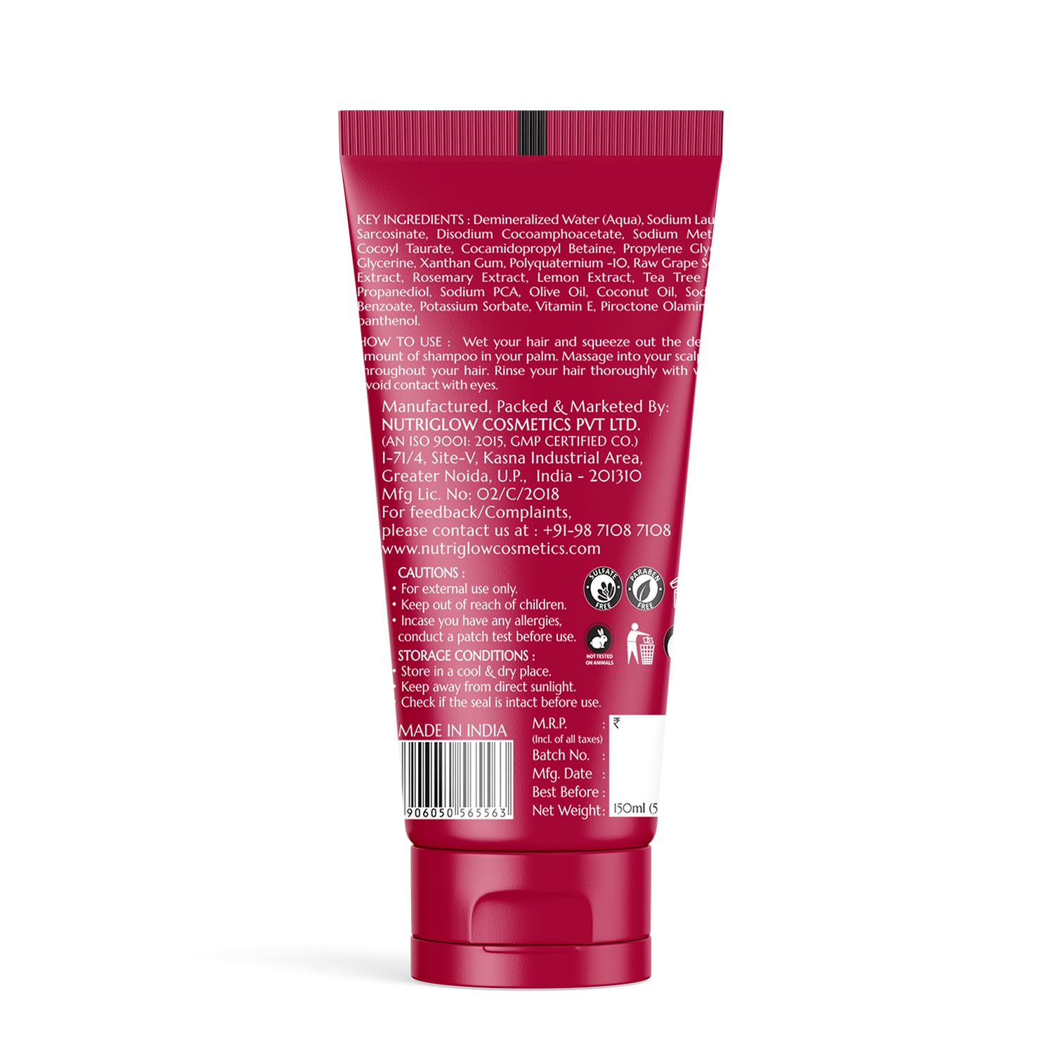NutriGlow NATURAL'S Advanced Pro Formula Wine Shampoo for Hair fall Control, Sulphate Free Women and Men All Hair Types, 150ml – view 2