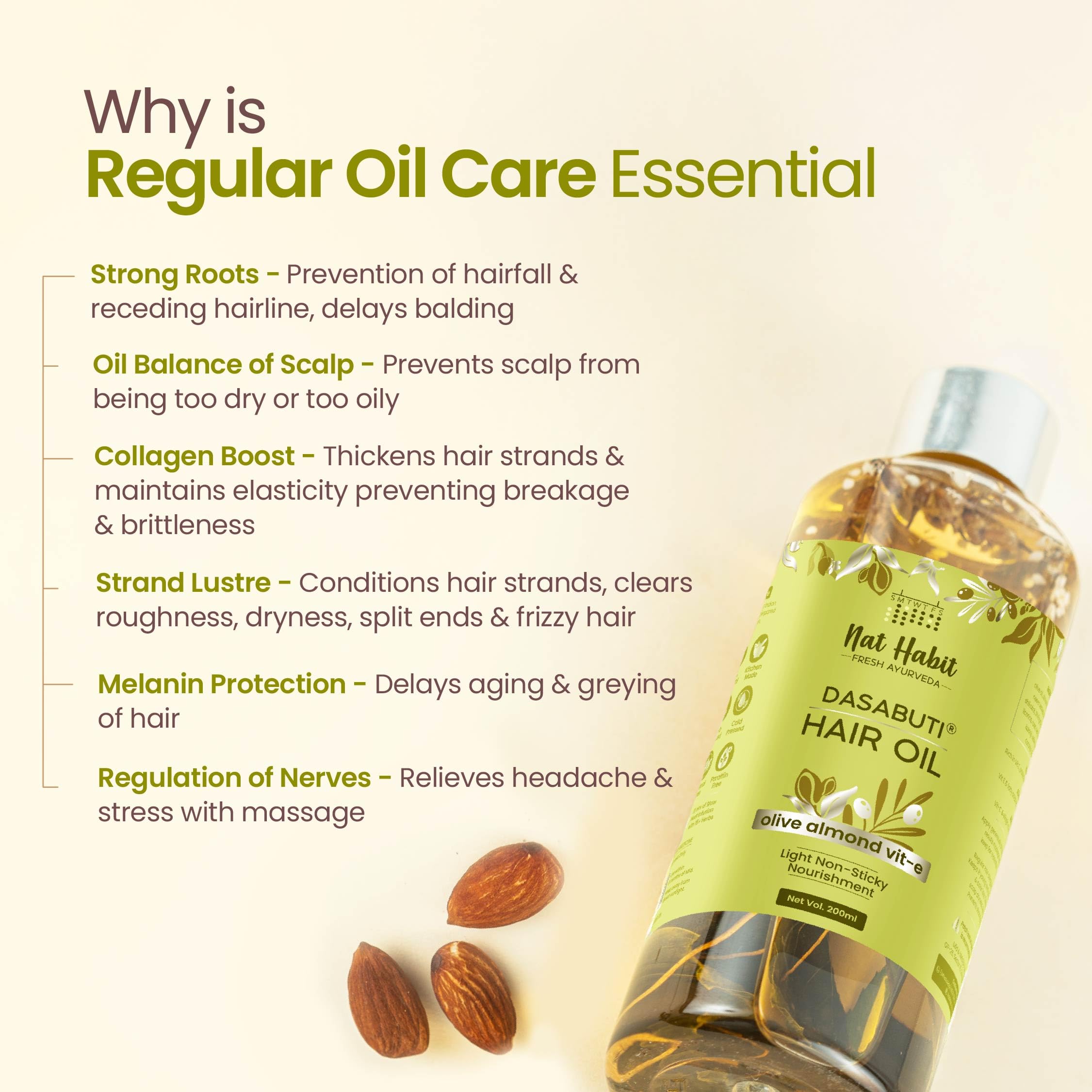 Nat Habit Olive Almond Light Hair Oil With Vitamin E For Men & Women, All Hair & Scalp Types, No Paraffin, Mineral Oil, Preservatives & Chemicals, 200ml – view 3