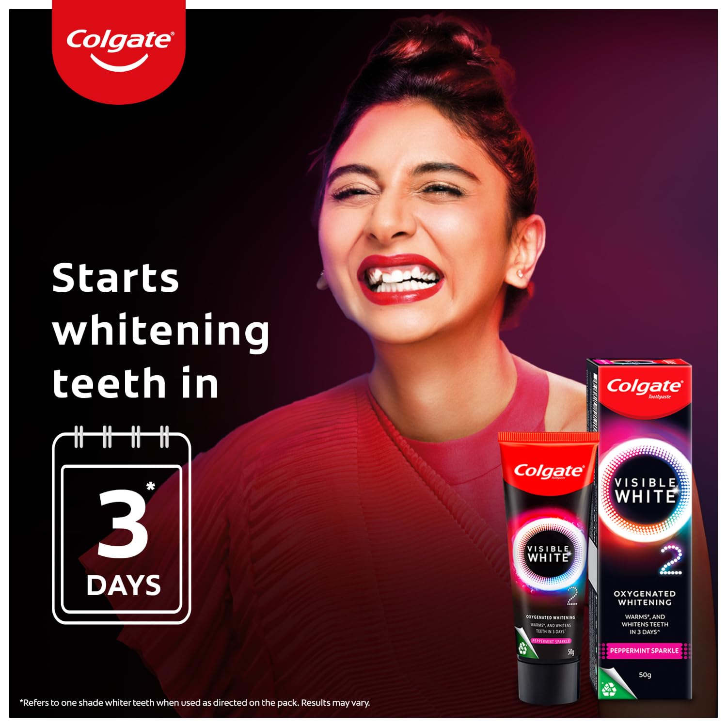 Colgate Visible White O2, Teeth Whitening Toothpaste (50g) for noticeably whiter teeth starting in 3 days. Aromatic Mint with Active Technology, Enamel Safe Teeth Whitening – view 2