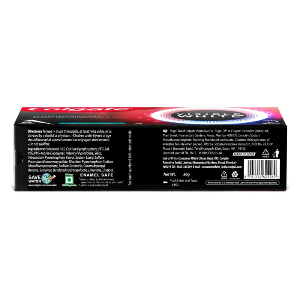 Colgate Visible White O2, Teeth Whitening Toothpaste (50g) for noticeably whiter teeth starting in 3 days. Aromatic Mint with Active Technology, Enamel Safe Teeth Whitening – view 8