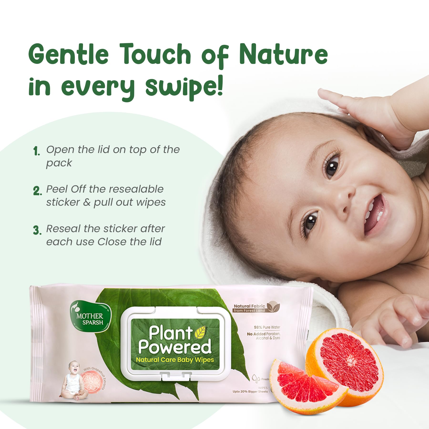 Mother Sparsh Natural Care Baby Wipes 60 Pcs (Pack of 4) I 100% Plant Made Fabric From Forest Land – view 5