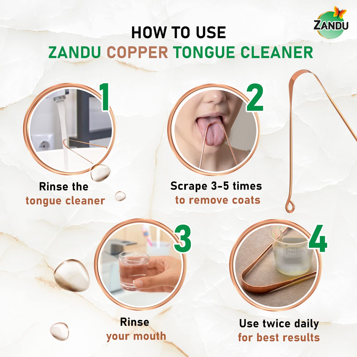 Zandu Copper Tongue Cleaner (Pack of 2) :An Anti-Microbial Tongue Cleaner for Managing Oral Health – view 5