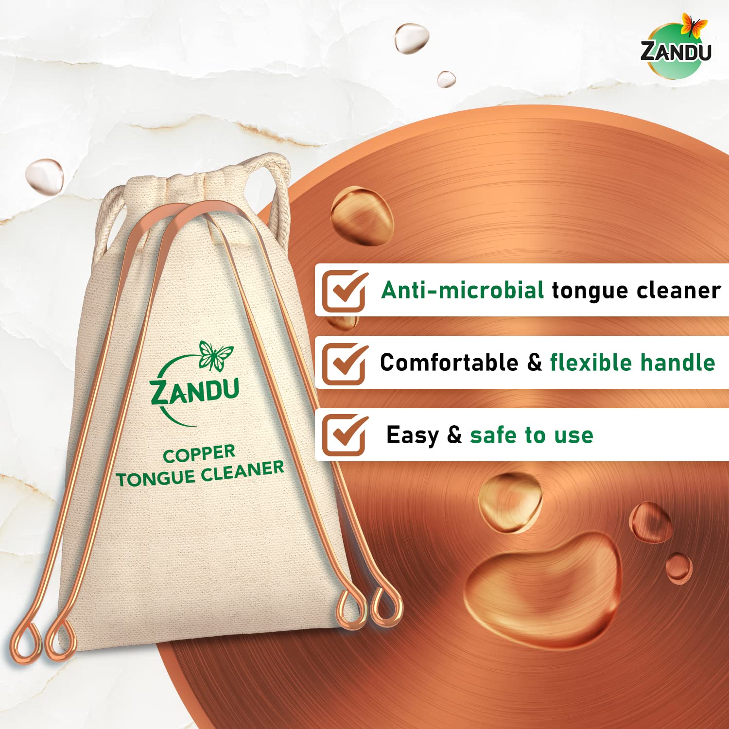 Zandu Copper Tongue Cleaner (Pack of 2) :An Anti-Microbial Tongue Cleaner for Managing Oral Health – view 6