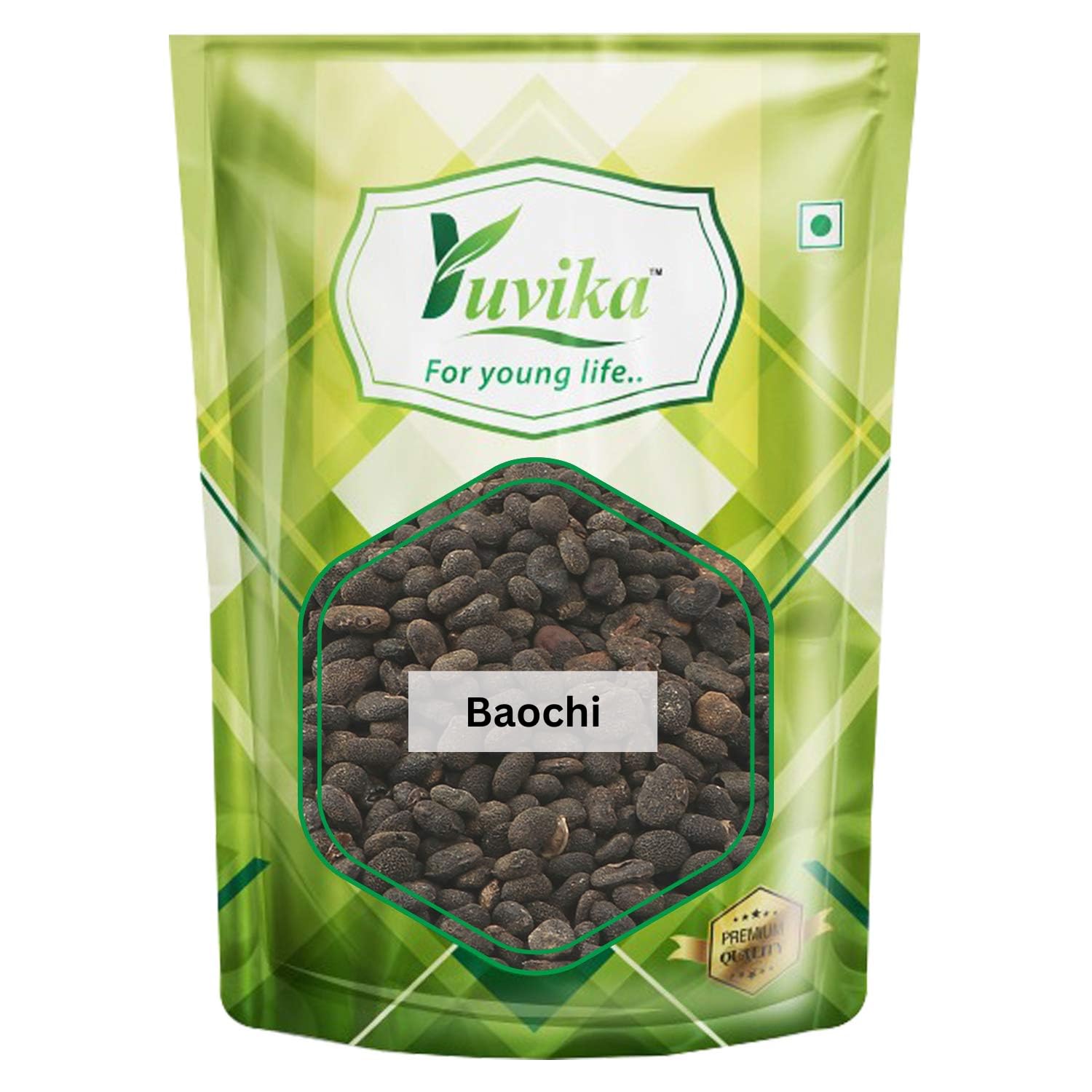 Front view of Yuvika Baochi 400 gram whole herb bag