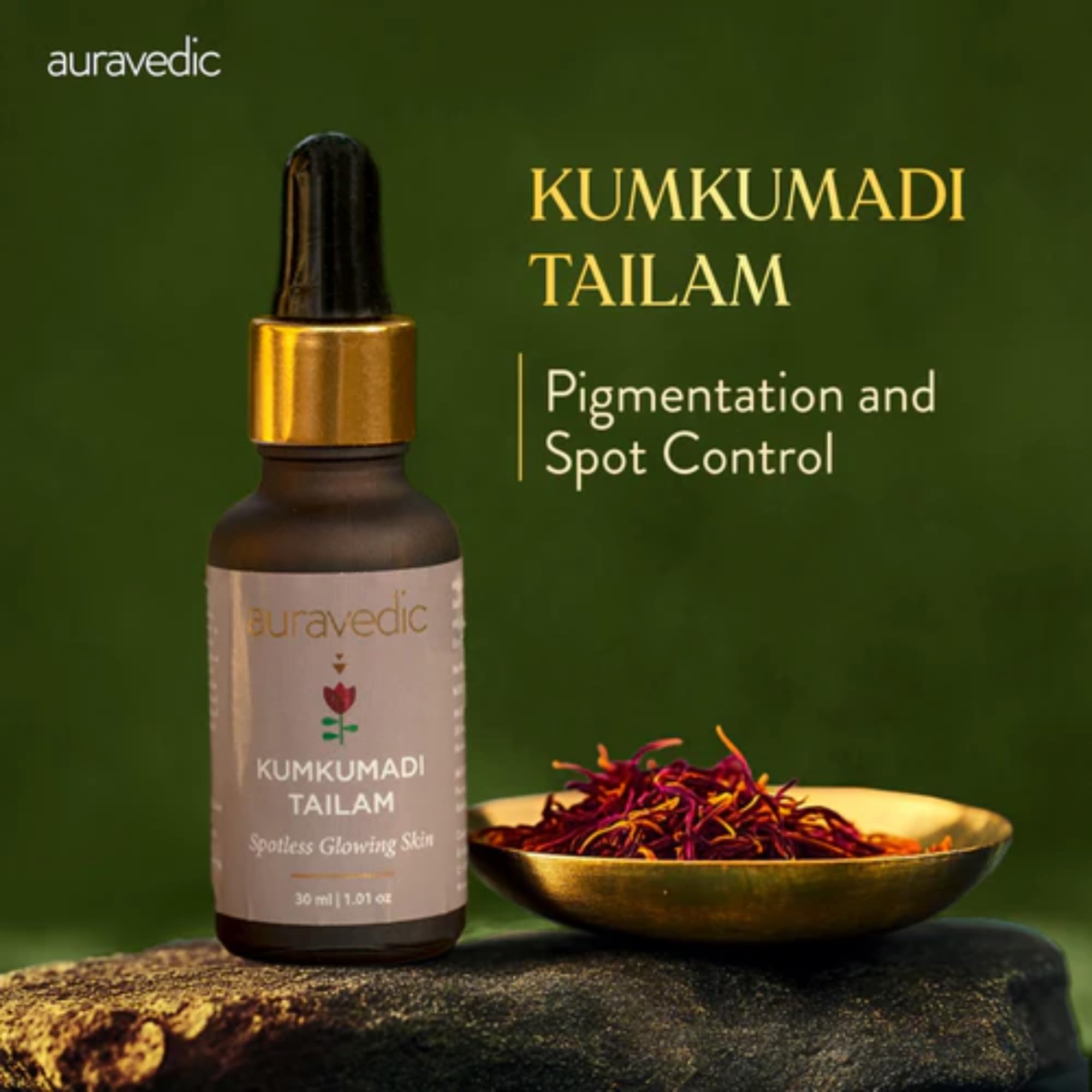 Auravedic Kumkumadi Tailam Face Oil 30 ml Kumkumadi oil for Face Serum for Glowing Skin Brightening Radiant Youthful Glow – view 2
