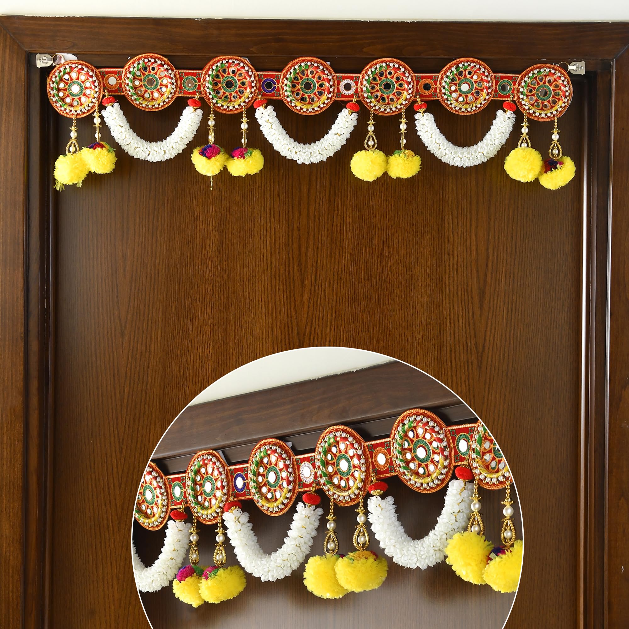CraftVatika Torans for Entrance Door Diwali Decoration Items for Home Decor, Main Door, Lving Room, Torans for Pooja Room Diwali Decor Item (36 Inch Length), Red and White