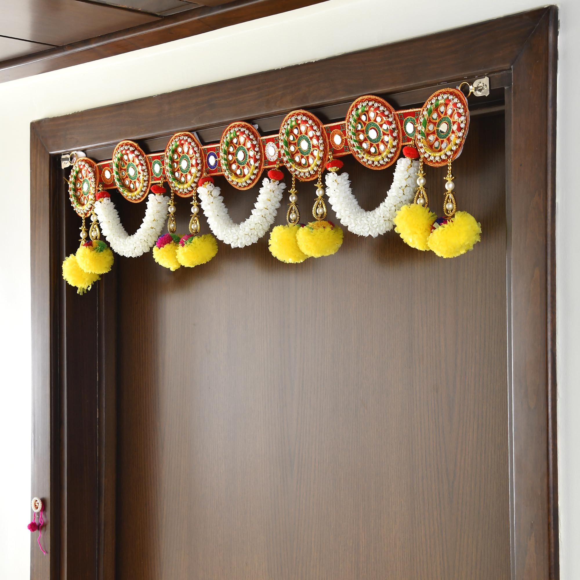 CraftVatika Torans for Entrance Door Diwali Decoration Items for Home Decor, Main Door, Lving Room, Torans for Pooja Room Diwali Decor Item (36 Inch Length), Red and White – view 2