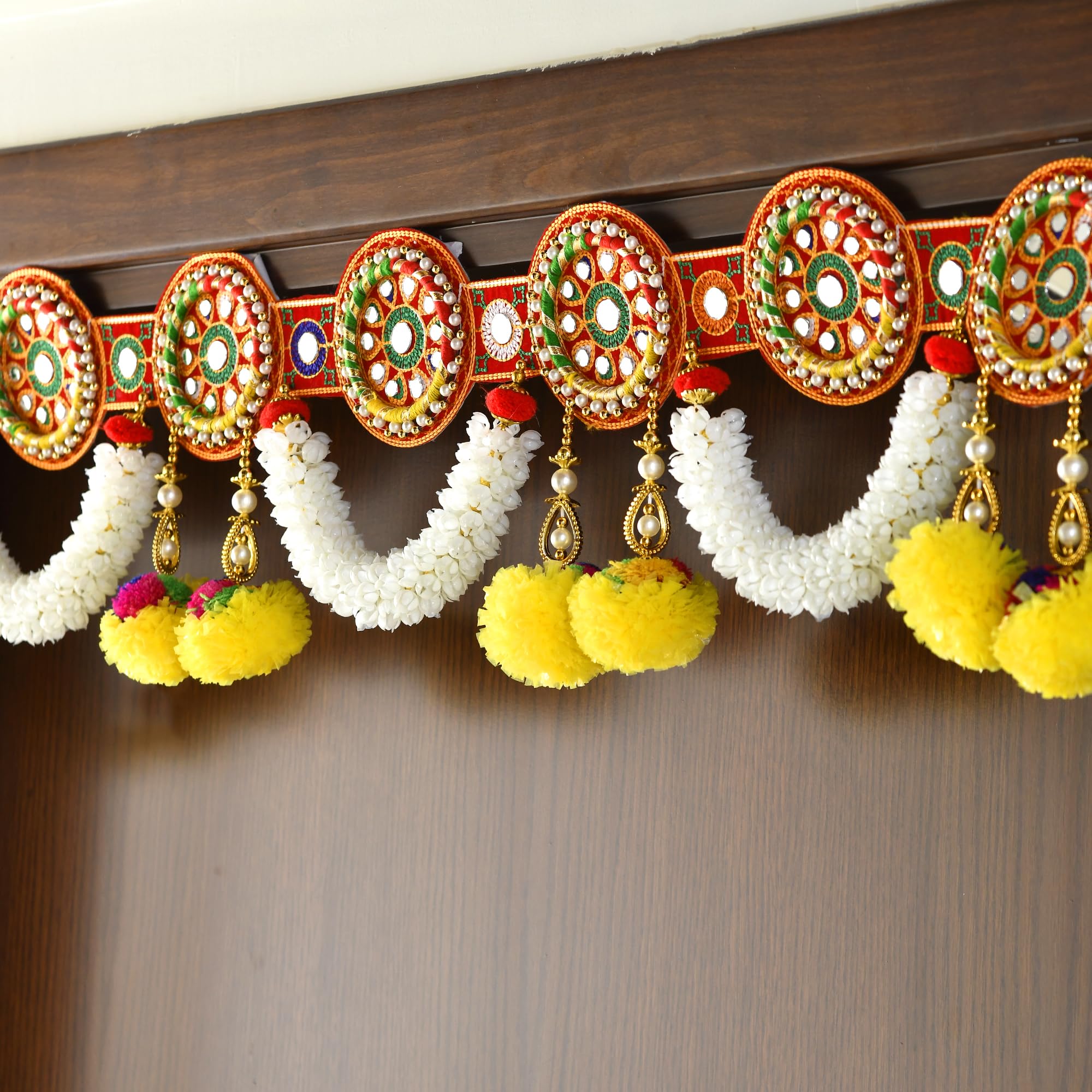 CraftVatika Torans for Entrance Door Diwali Decoration Items for Home Decor, Main Door, Lving Room, Torans for Pooja Room Diwali Decor Item (36 Inch Length), Red and White – view 4