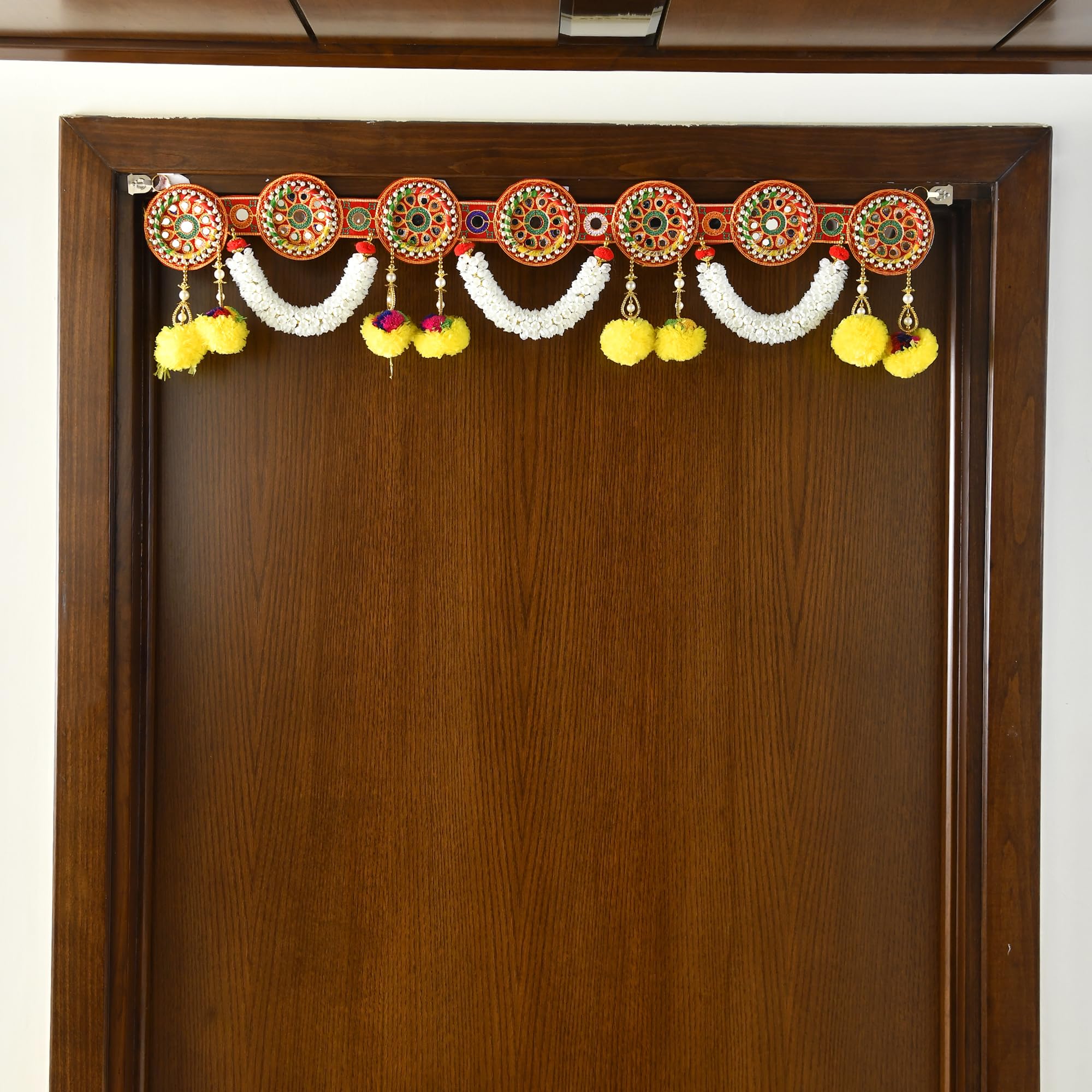 CraftVatika Torans for Entrance Door Diwali Decoration Items for Home Decor, Main Door, Lving Room, Torans for Pooja Room Diwali Decor Item (36 Inch Length), Red and White – view 5