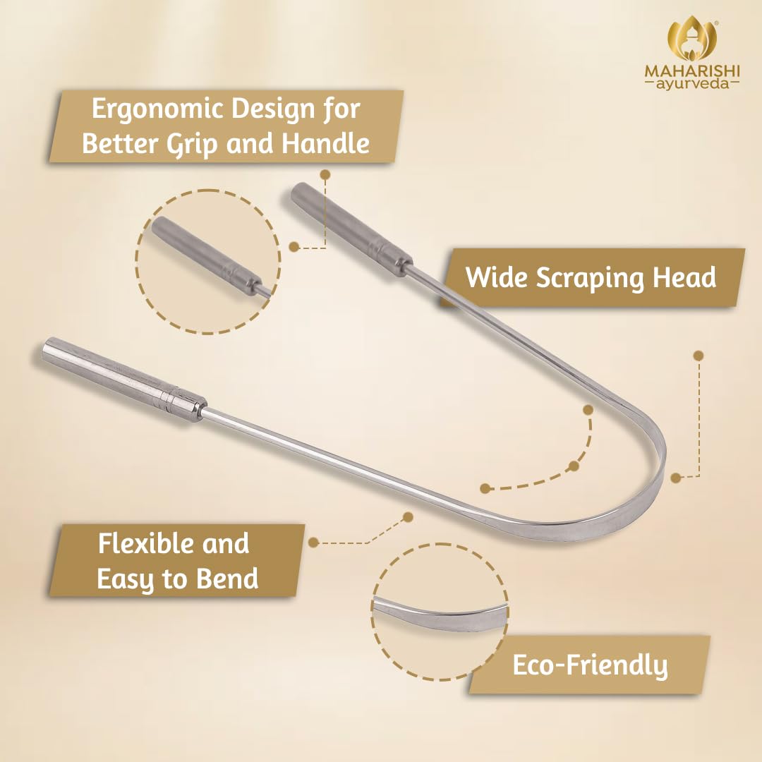 Maharishi Ayurveda Ayurdent Tongue Cleaner for Kids Ages 10+ and Adults - Premium Ayurvedic Stainless steel Oral Hygiene Tongue Scraper Tool for Effective Bacteria & Plaque Removal (Pack of 1) – view 7