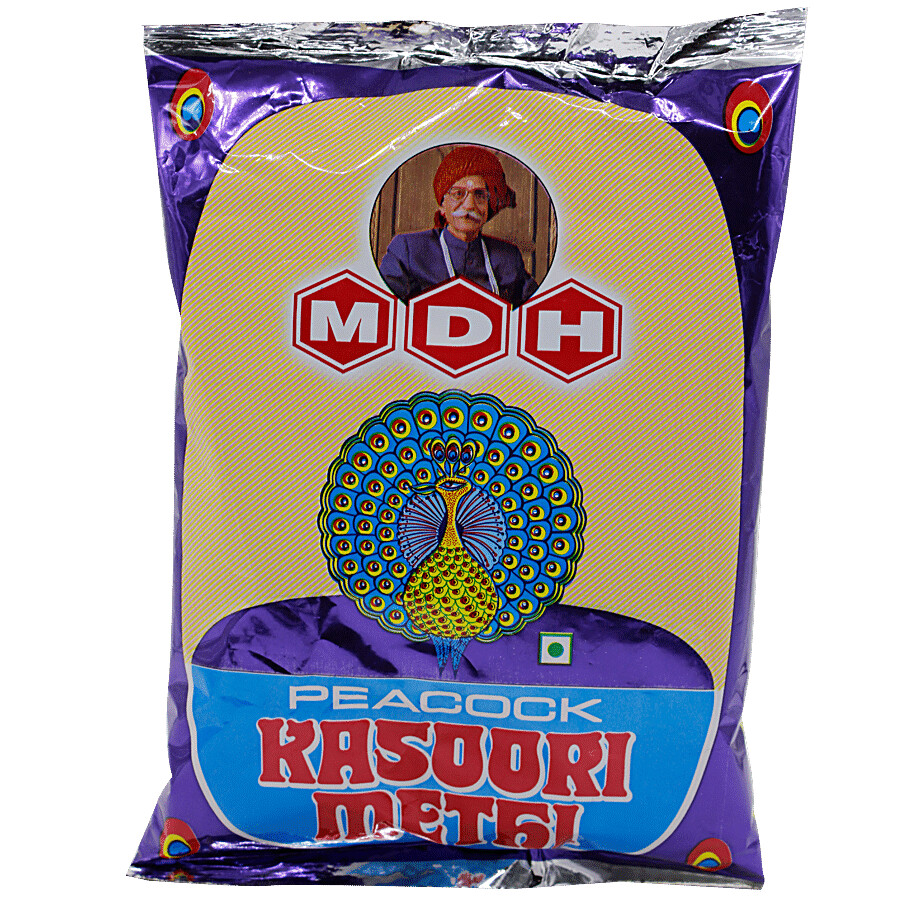 Front view of MDH Peacock Kasoori Methi 50 g bag