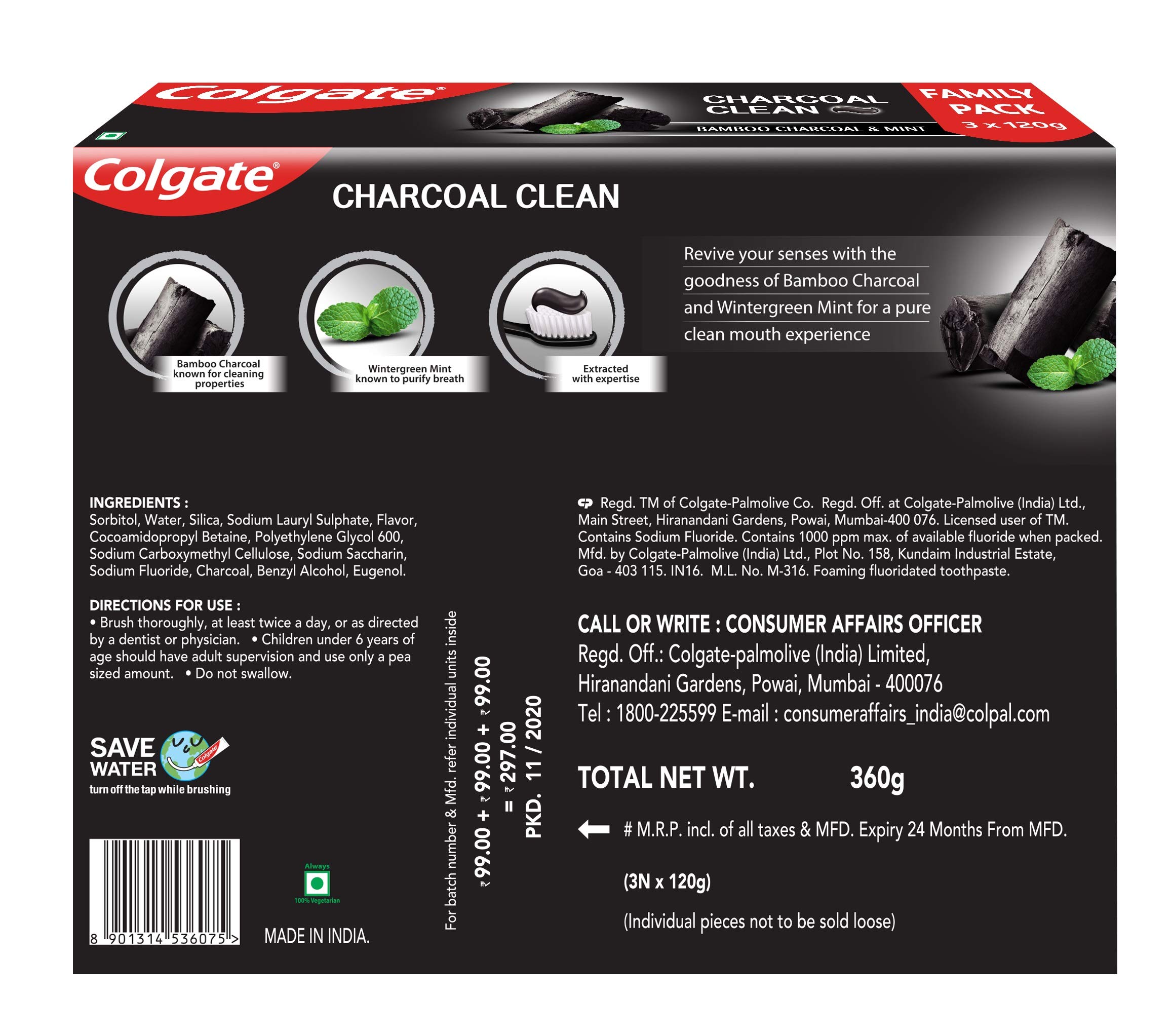 Colgate Charcoal Clean Toothpaste 360 gm Box – view 3