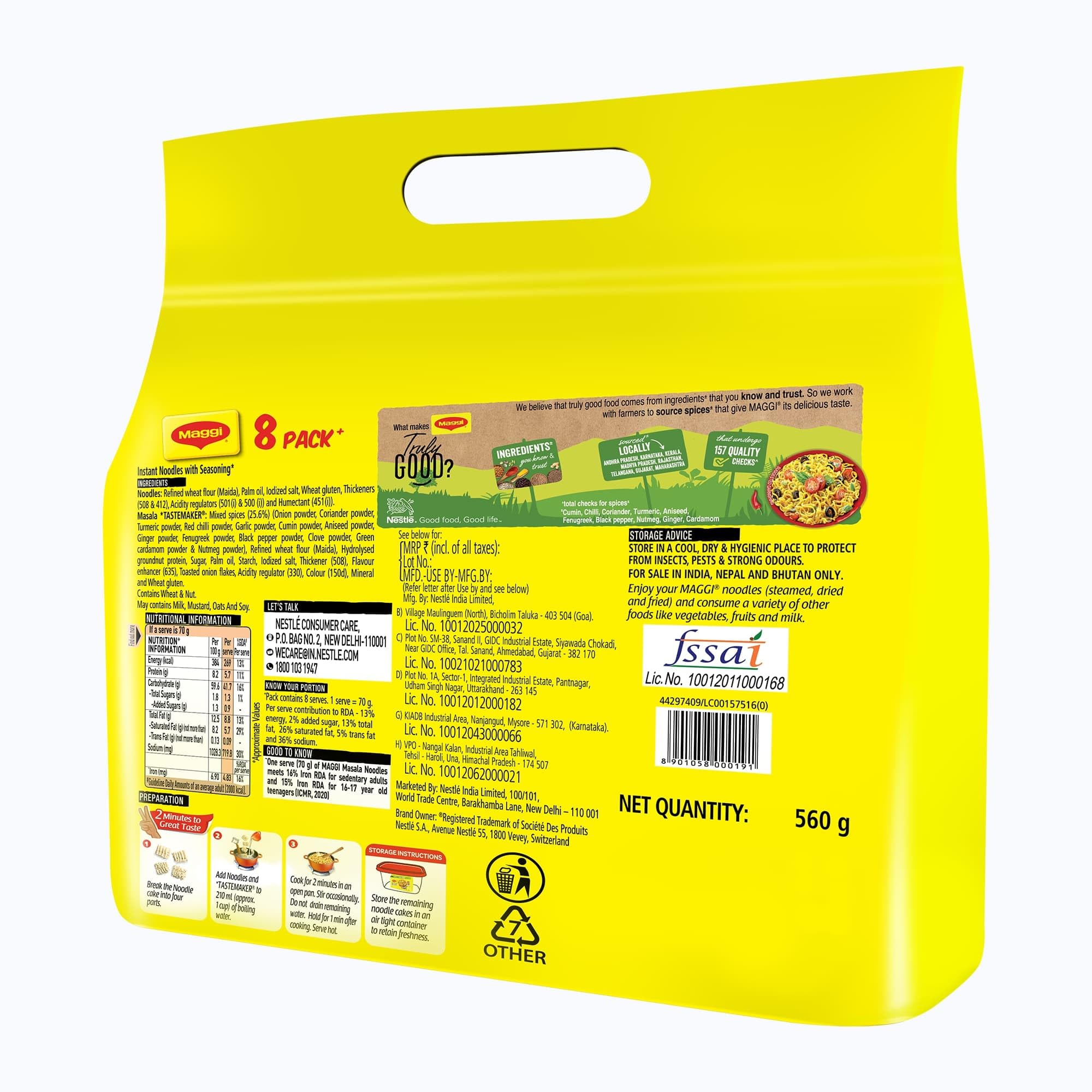 MAGGI 2-minute Instant Noodles, Masala Noodles with Goodness of Iron, Made with Choicest Quality Spices, Favourite Masala Taste, 560g – view 3