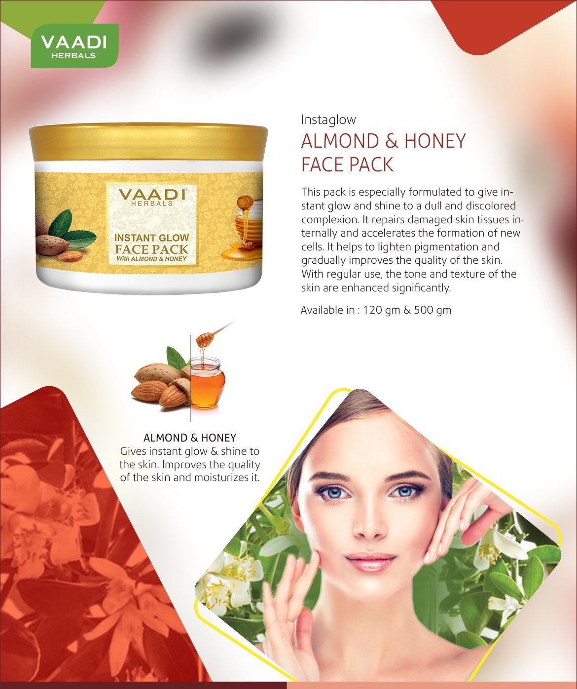 Vaadi Herbals Instant Glow Face Pack, Almond and Honey, 600g – view 3