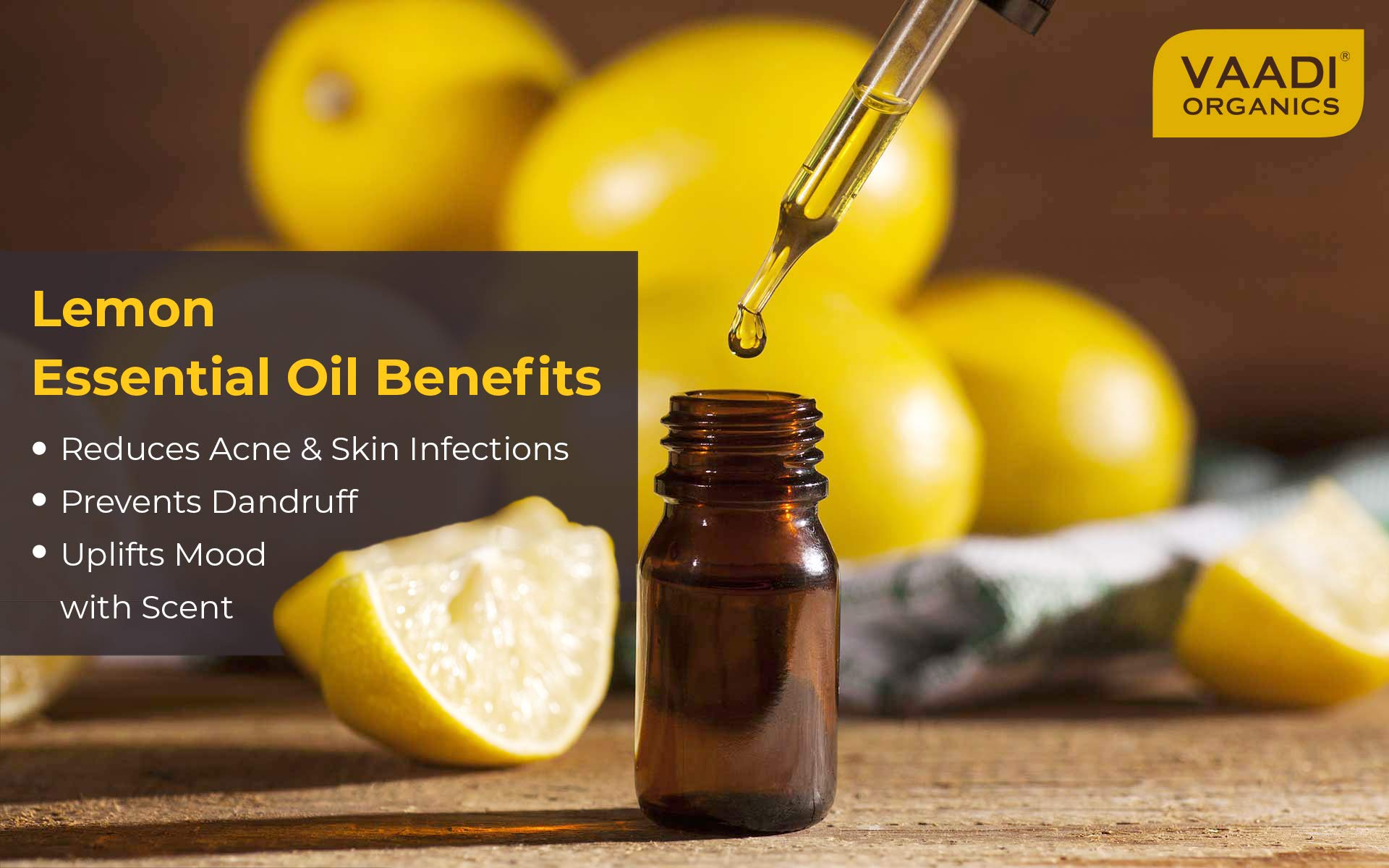 VAADI HERBALS Lemon Essential Oil - Lightens Skin, Reduces Dandruff, Uplifts Mood - 100% Pure Therapeutic Grade, 10 ml – view 3