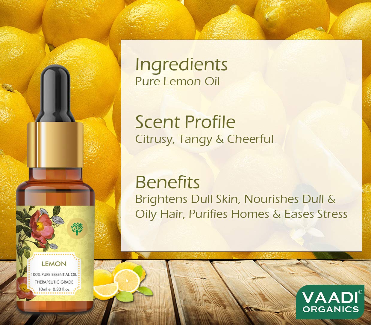 VAADI HERBALS Lemon Essential Oil - Lightens Skin, Reduces Dandruff, Uplifts Mood - 100% Pure Therapeutic Grade, 10 ml – view 4