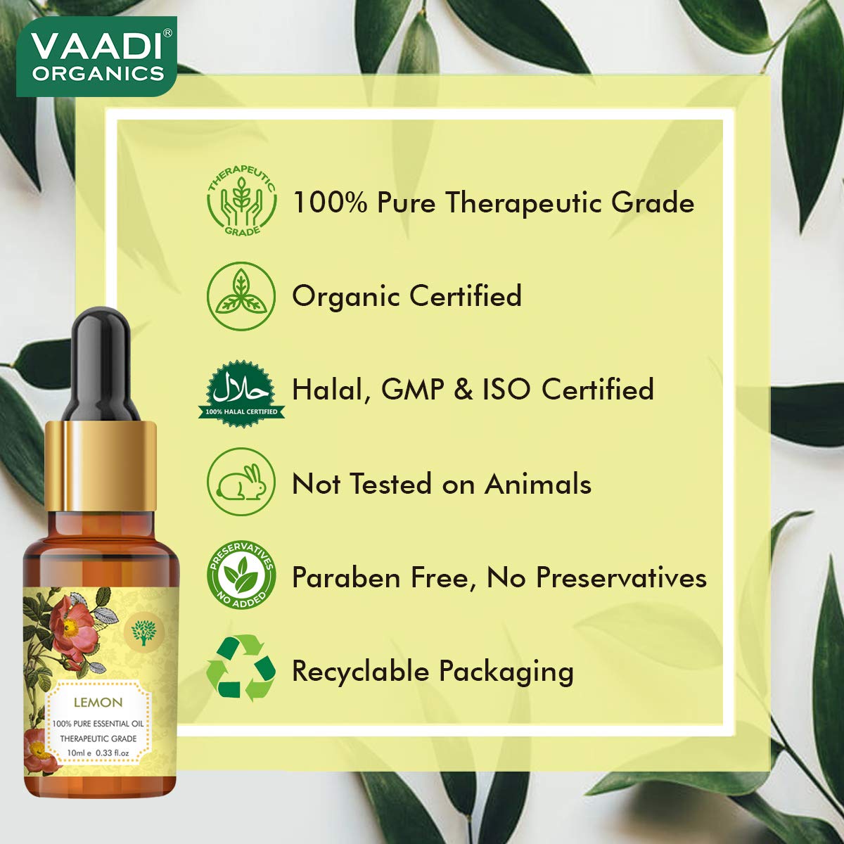 VAADI HERBALS Lemon Essential Oil - Lightens Skin, Reduces Dandruff, Uplifts Mood - 100% Pure Therapeutic Grade, 10 ml – view 5