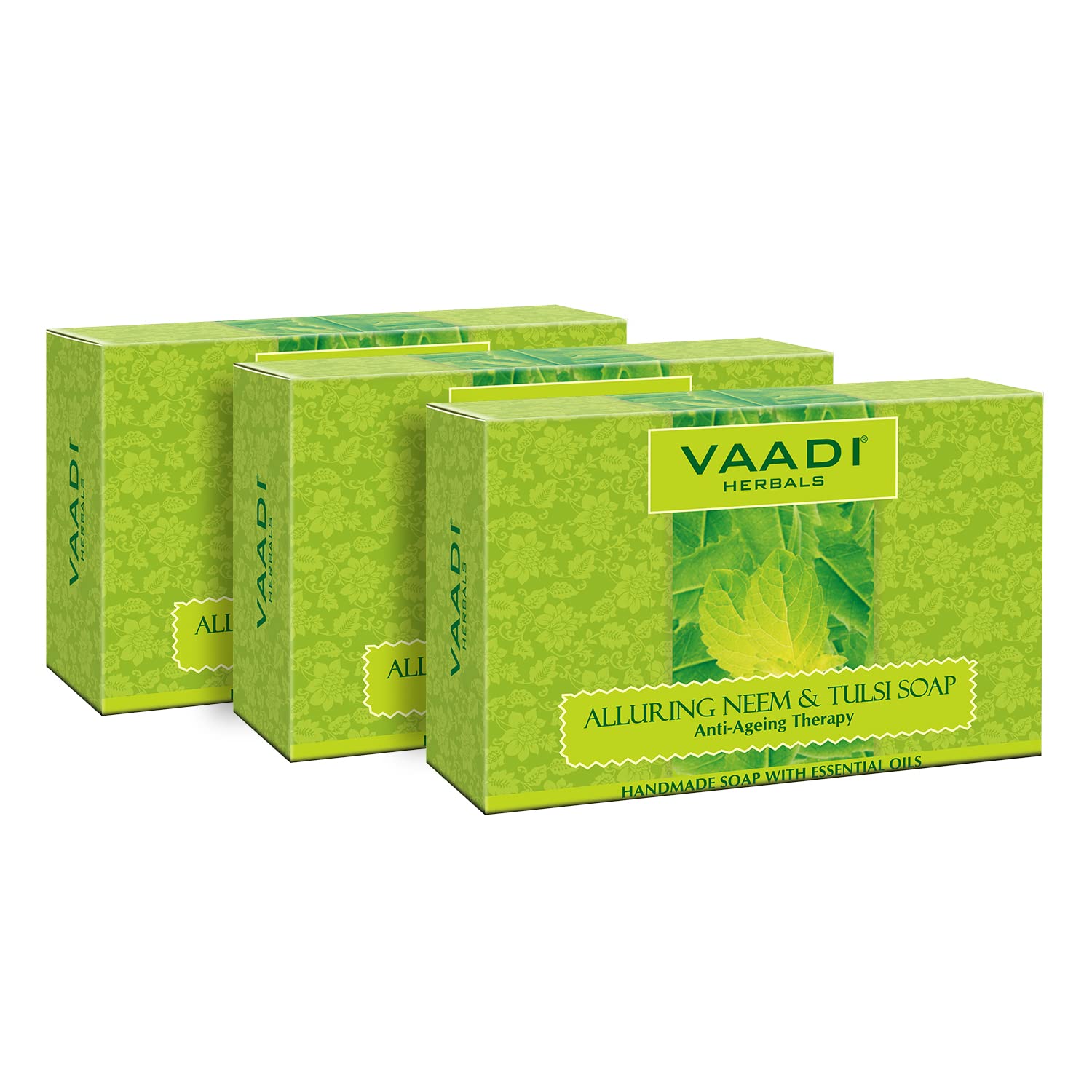 Vaadi Herbals Neem Tulsi tea tree soap three-bar pack