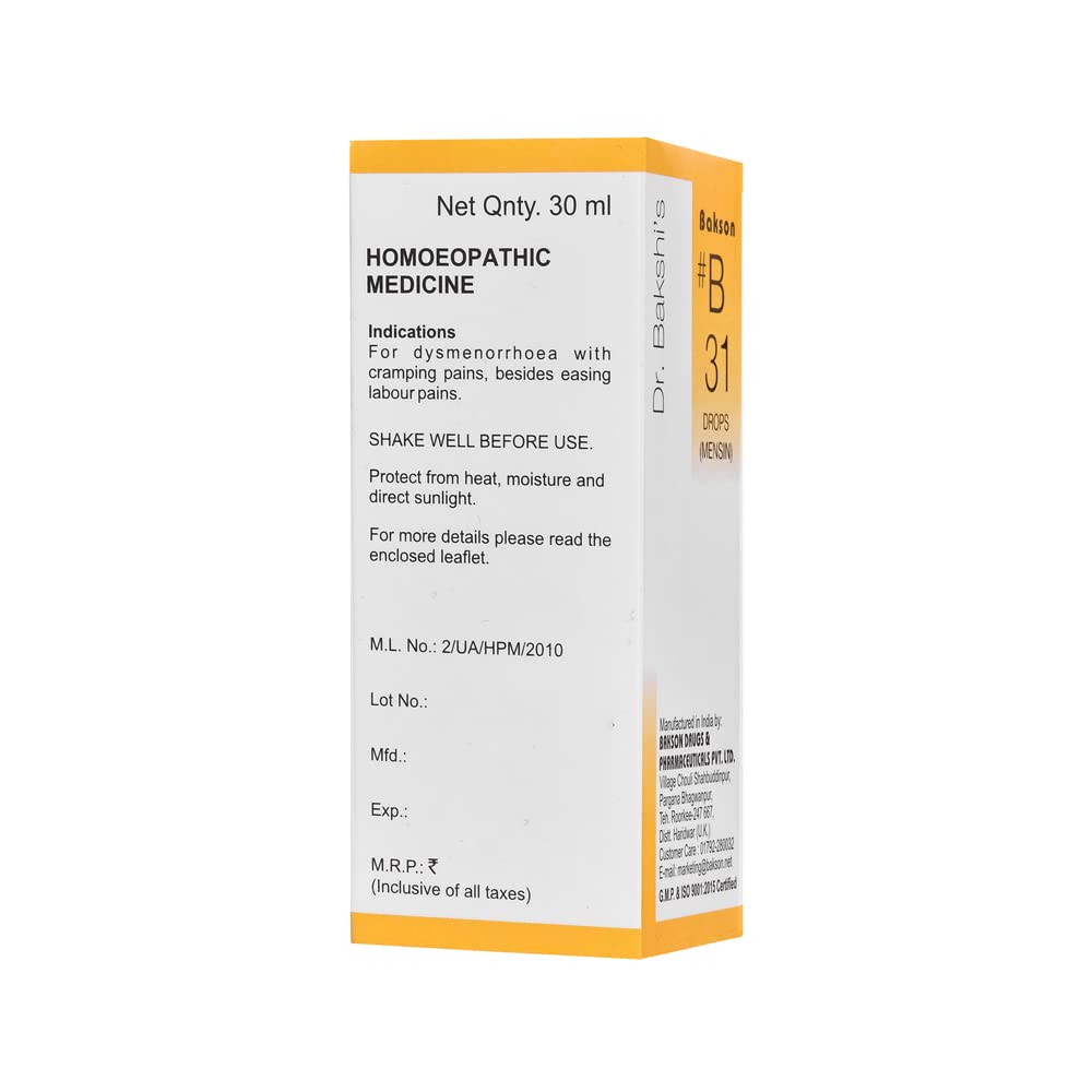Dr. Bakshi's BAKSON'S HOMOEOPATHY # B 31 Mensin Drops (30 ml) – view 2