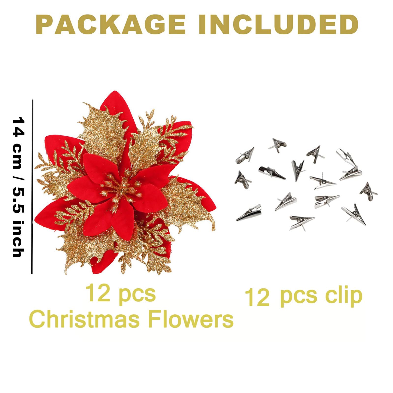 Christmas 12Pcs Poinsettias Flowers Decoration Artificial Flowers for Christmas Tree Ornaments Suitable for Home Wreath Making Xmas Decorations Xmas Tree Decorations Items – view 2