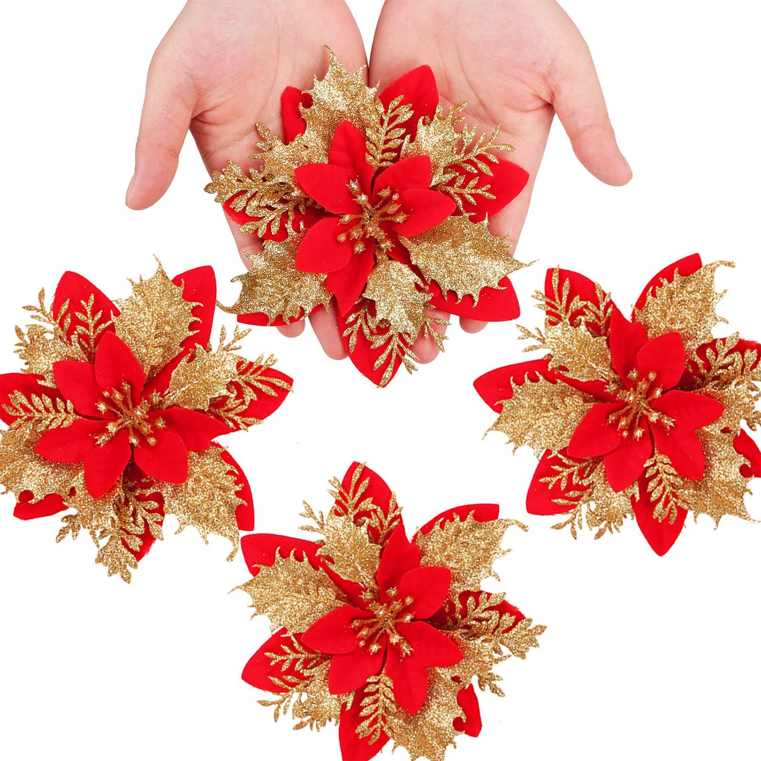 Christmas 12Pcs Poinsettias Flowers Decoration Artificial Flowers for Christmas Tree Ornaments Suitable for Home Wreath Making Xmas Decorations Xmas Tree Decorations Items – view 3