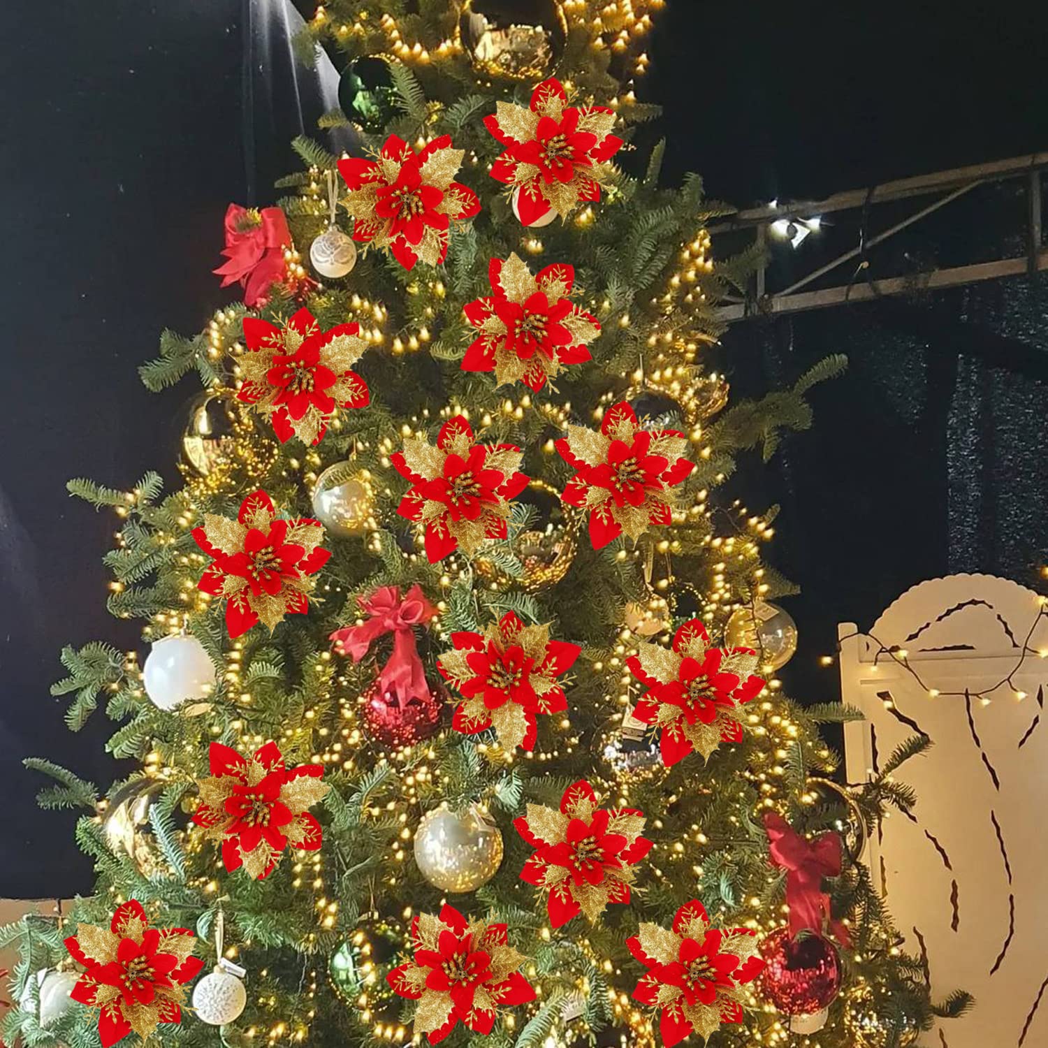 Christmas 12Pcs Poinsettias Flowers Decoration Artificial Flowers for Christmas Tree Ornaments Suitable for Home Wreath Making Xmas Decorations Xmas Tree Decorations Items – view 5