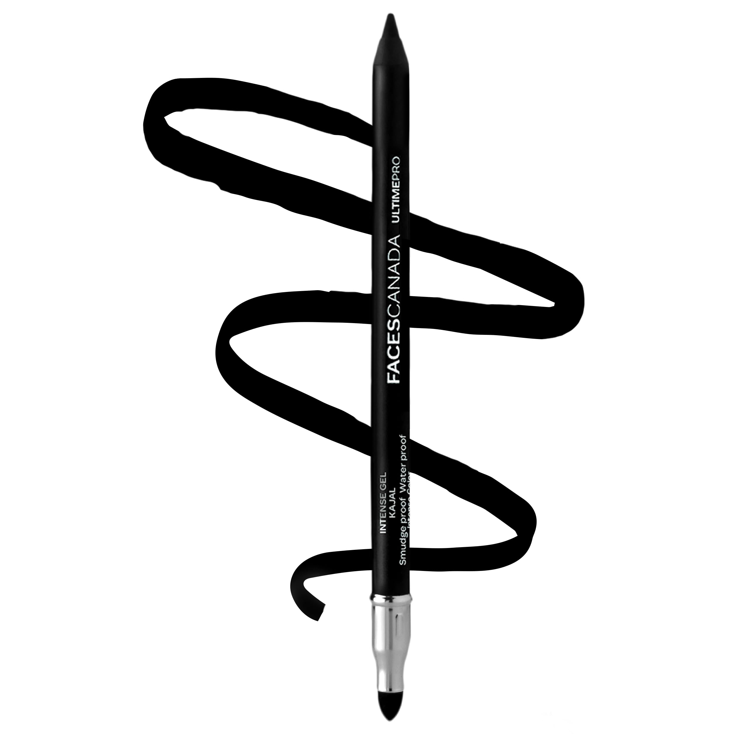 Black matte gel kajal pencil with built-in smudger and sharpener