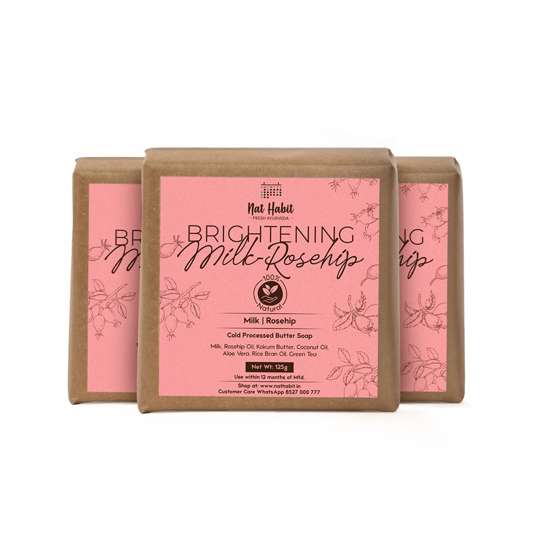 Pack of Nat Habit milk rosehip soap bars with kokum butter