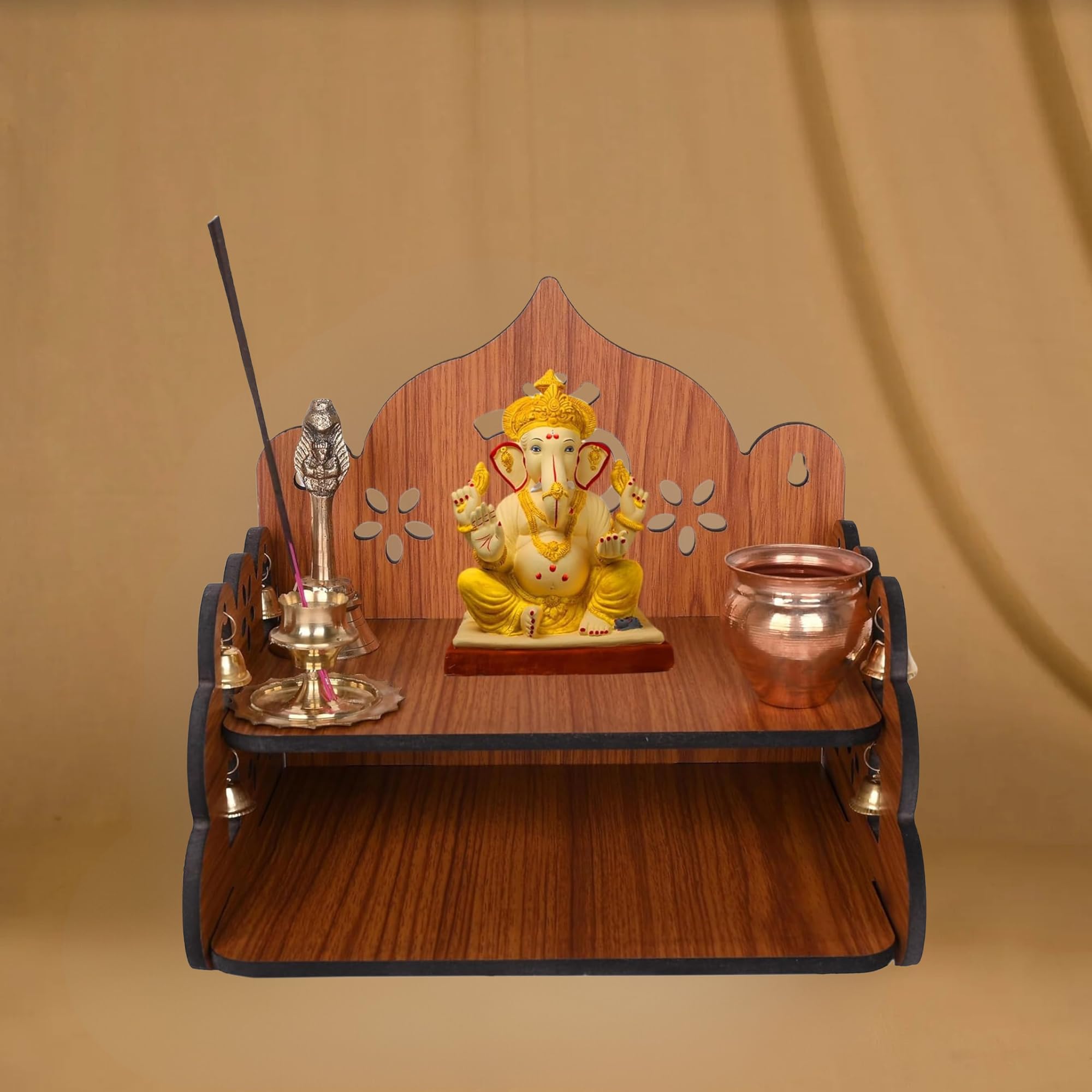 Puzzle Berry Nivasam Engineered Wood Hand Crafted OM Pattern Pooja Mandir for Home & Office, Wall Mounted Wooden Temple, Pooja Stand with Storage Cabinet, Small & Big Size (Mandir Design 1) – view 7