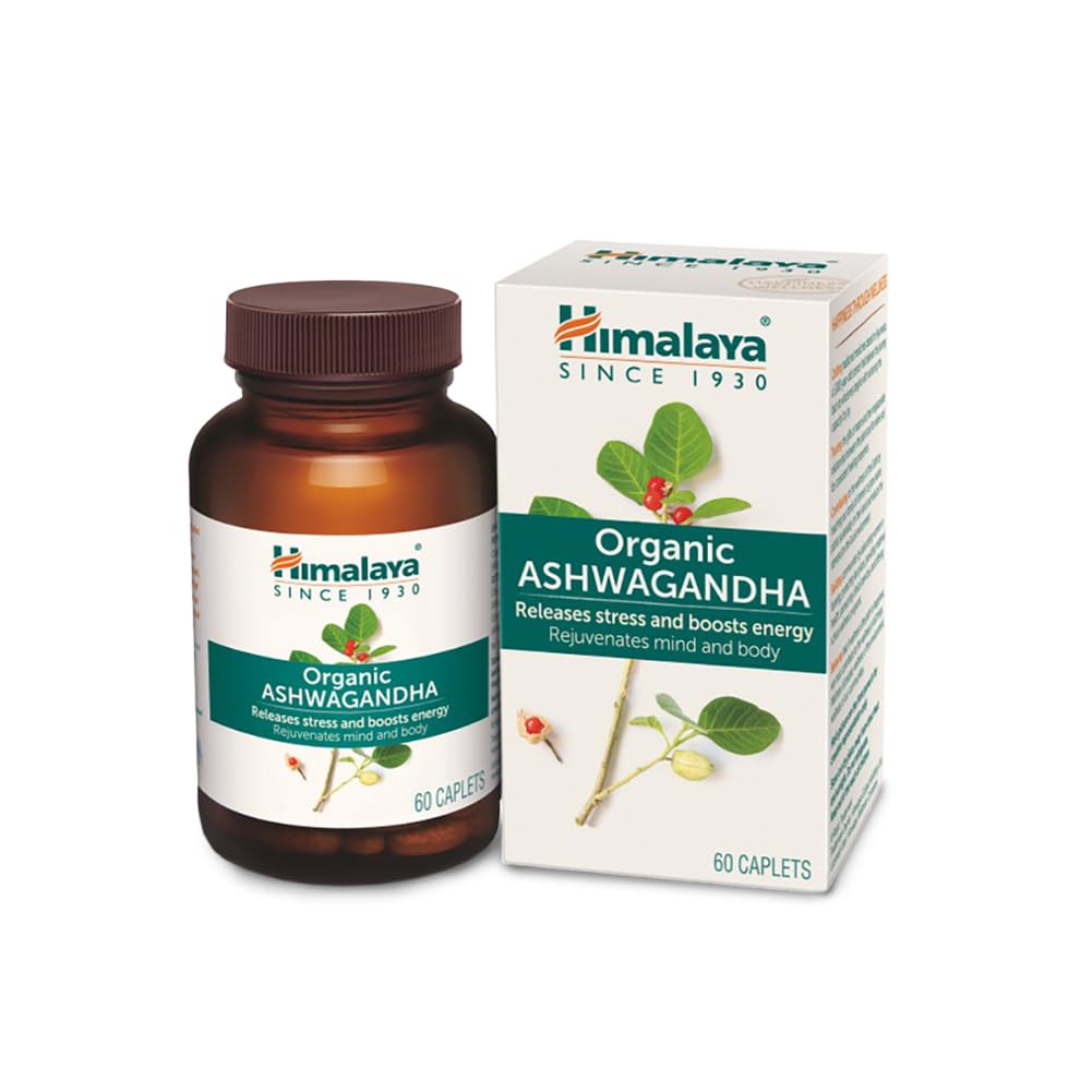 Himalaya Organic Ashwagandha tablets bottle, 60 count supplement