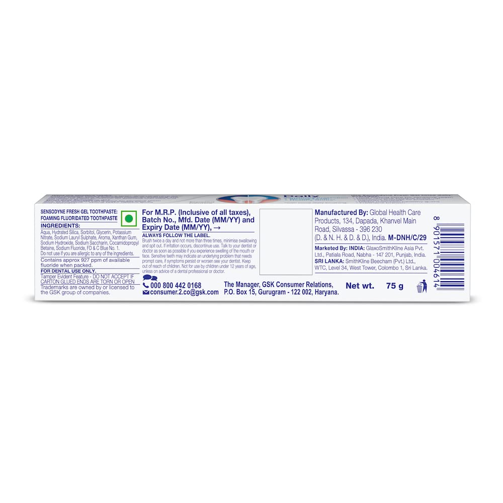 Sensodyne Toothpaste Fresh Gel, Sensitive tooth paste for daily sensitivity protection, 75 gm – view 2