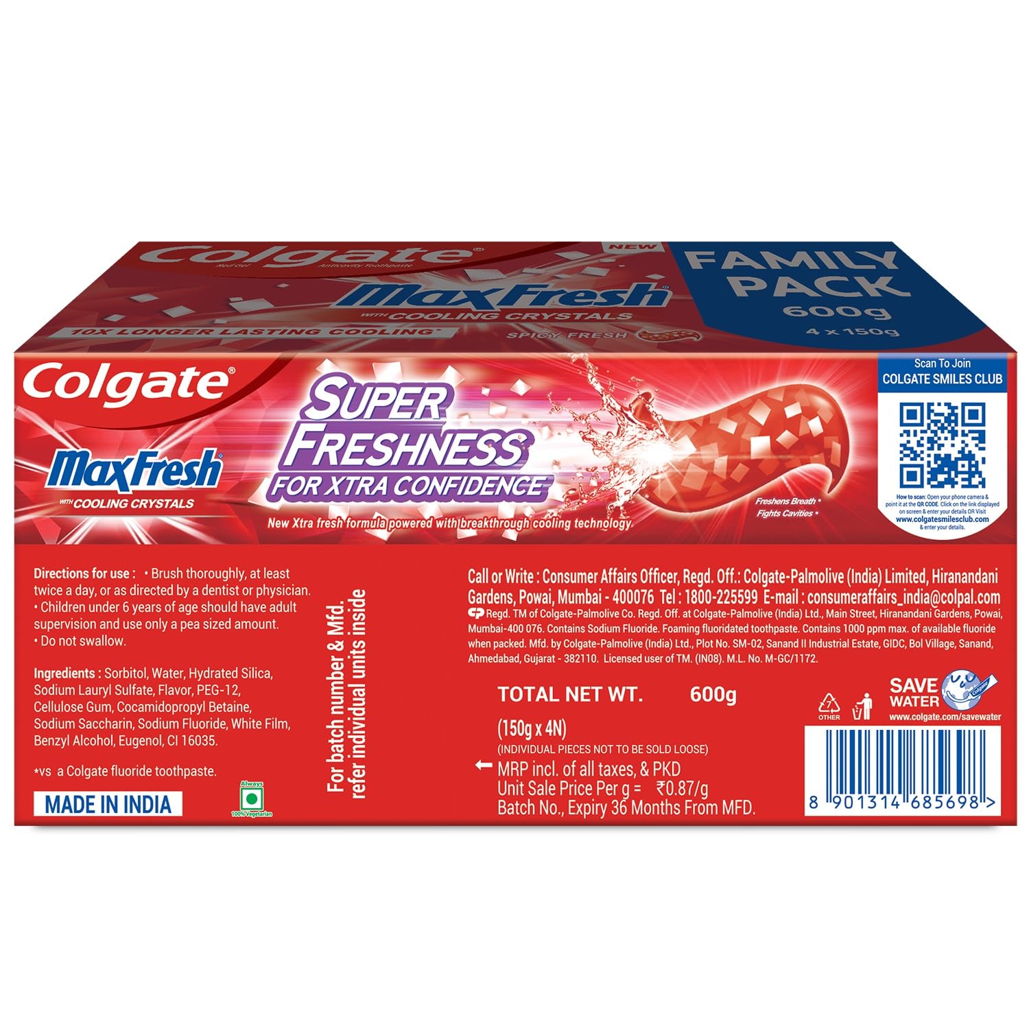 Colgate MaxFresh Toothpaste, Spicy Fresh Red Gel paste with Menthol for Super Fresh Breath, 600gm, Saver Pack – view 8