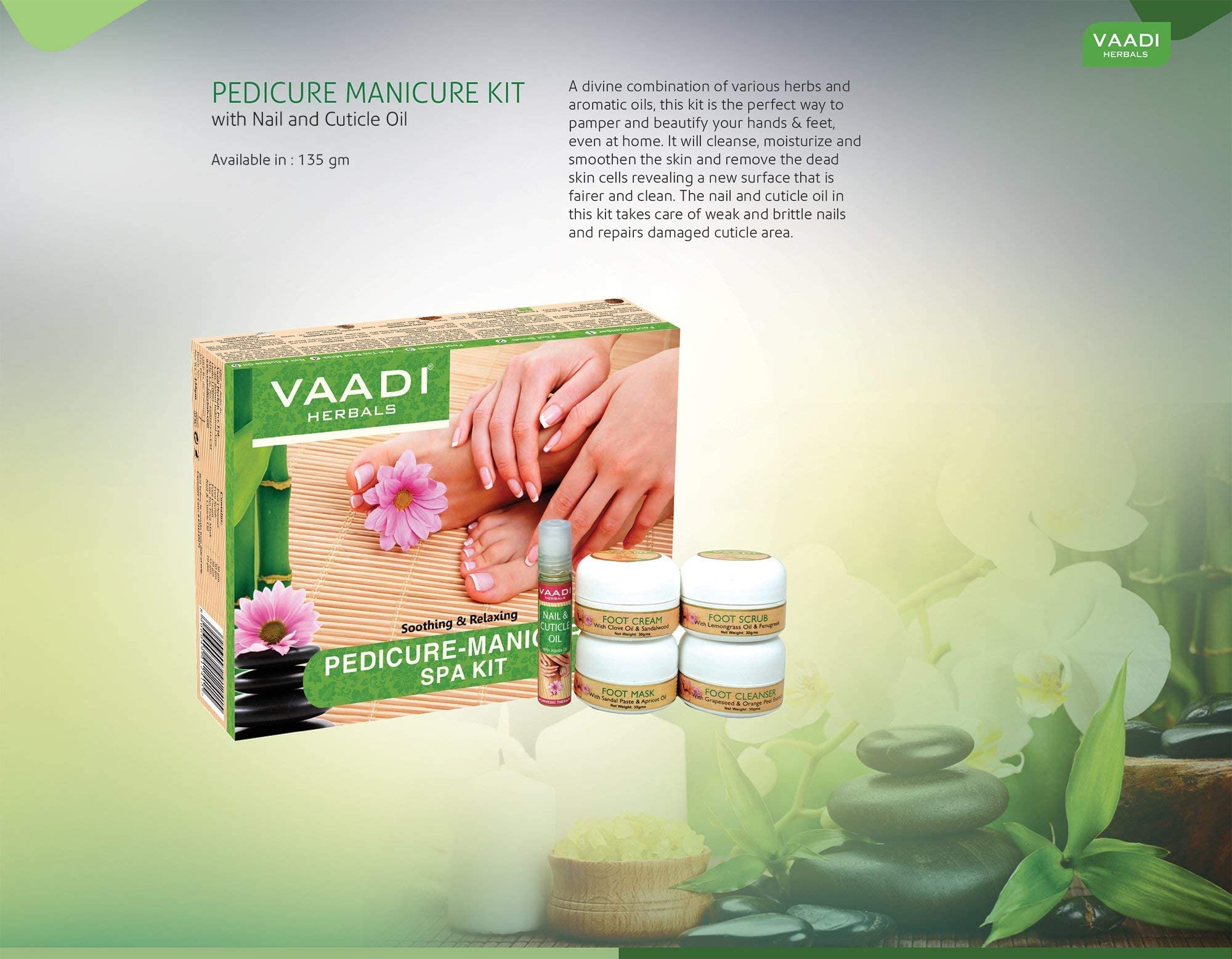 Vaadi Herbals Soothing and Refreshing Pedicure Manicure Spa Kit, Cream and Oil Set, 135g – view 3