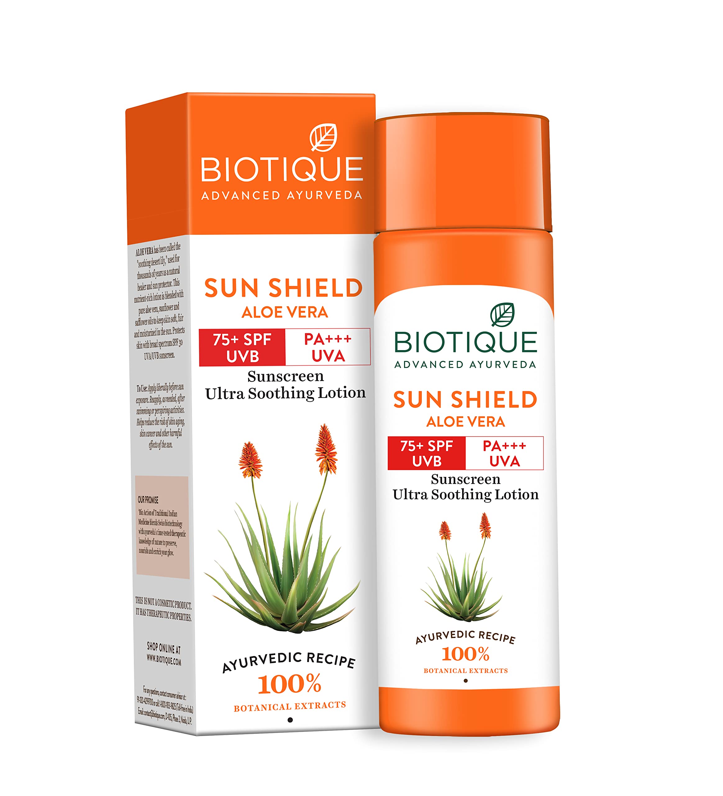 Biotique aloe vera sunscreen lotion 190ml front bottle view