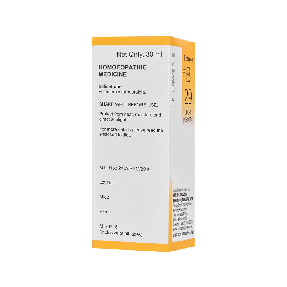 Dr. Bakshi's BAKSON'S HOMOEOPATHY # B 29 Intercostal Drops (30 ml) – view 2
