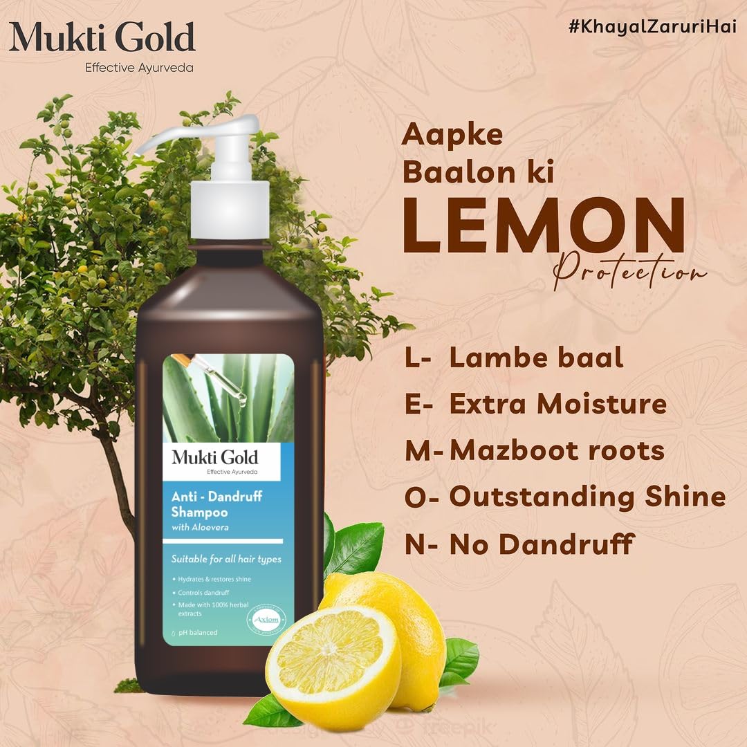 Axiom Mukti Gold Anti-Dandruff Shampoo 400Ml With Aloe Vera – view 3